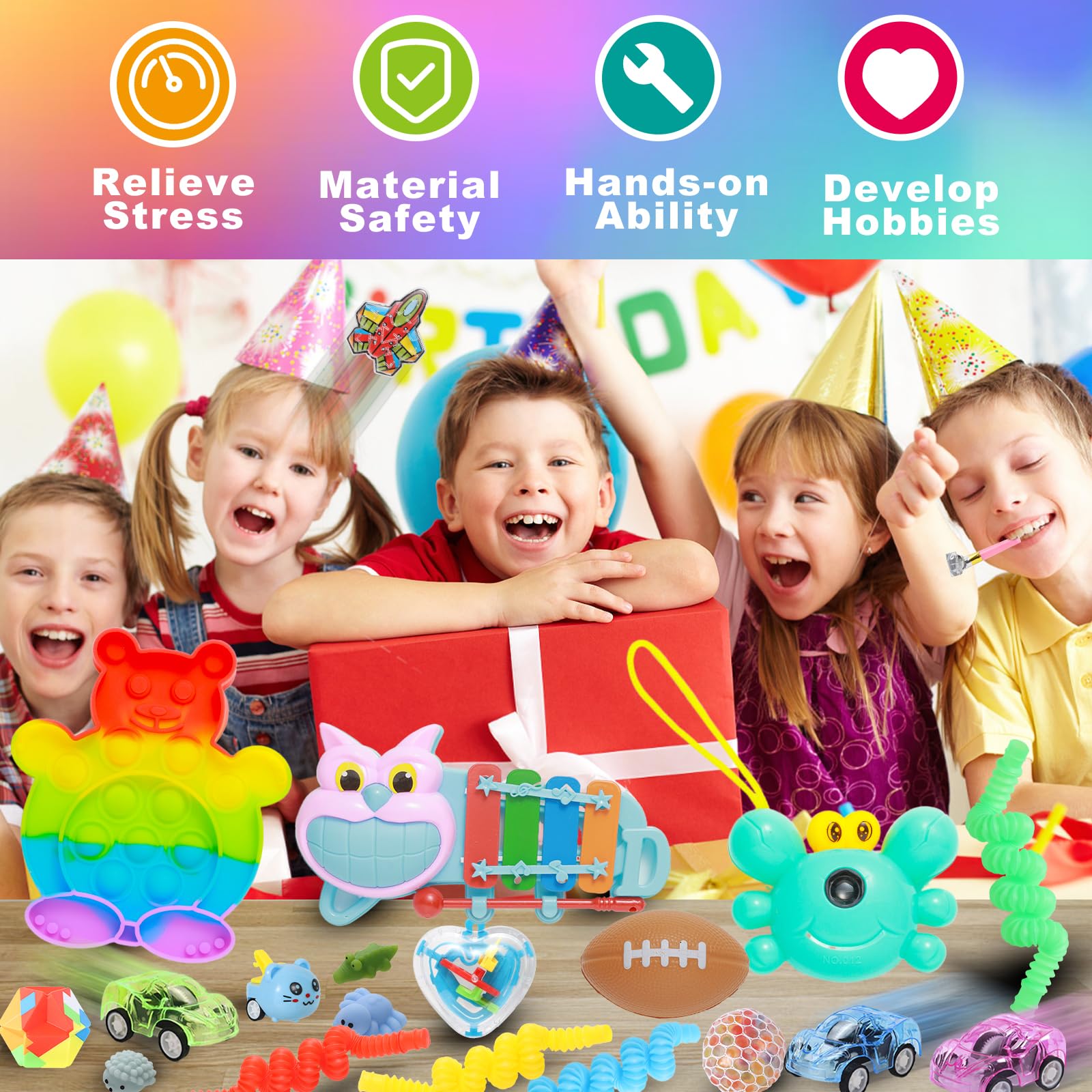 Kids Party Favors Stocking Stuffers Gifts,Fidgets Toys Pack,Bulk Toys for Carnival Treasure Classroom Prizes Box,Adults Stress Relief Sensory Toys,Pinata Filler, Autism Autistic Children ADHD