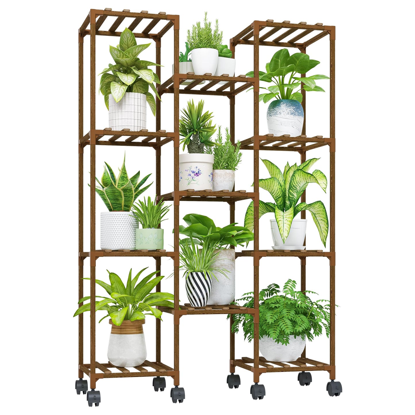 Bamworld Wood Plant Stand - Indoor/Outdoor Hanging Shelf for Multiple Plants, Tall Large Holder for Living Room, Patio, Balcony, Garden 02Futi