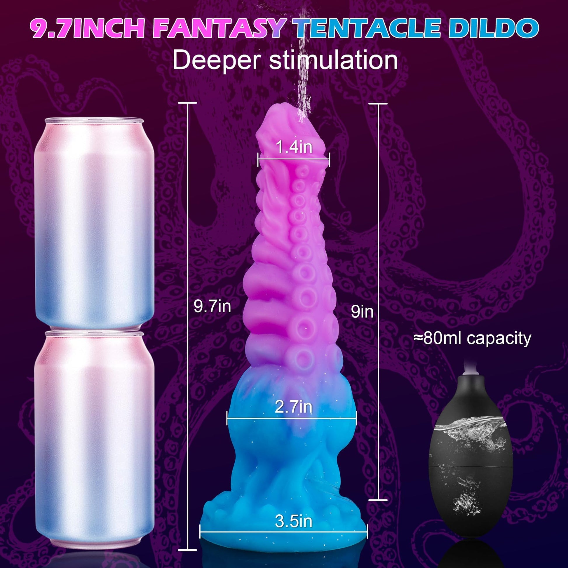 Tentacle Squirting Dildo with Big Knot, Monster Fantasy Dildo with Strong Suction Cup, Huge Anal Thick Dildo