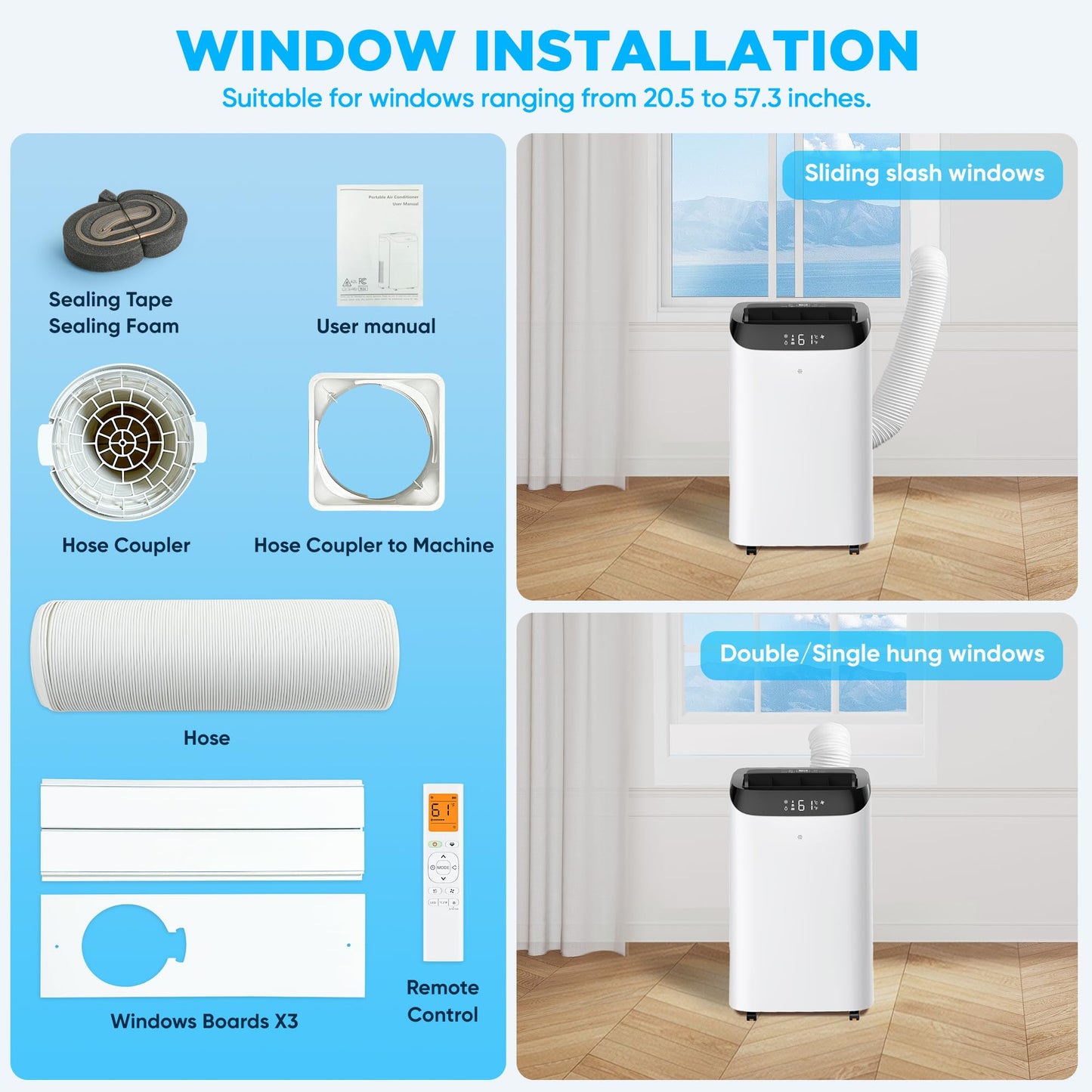 DOMANKI Portable Air Conditioner 3-IN-1 Energy Efficient Portable AC Unit with Remote Control Installation Kits for Large Room, Office, Temporary Space