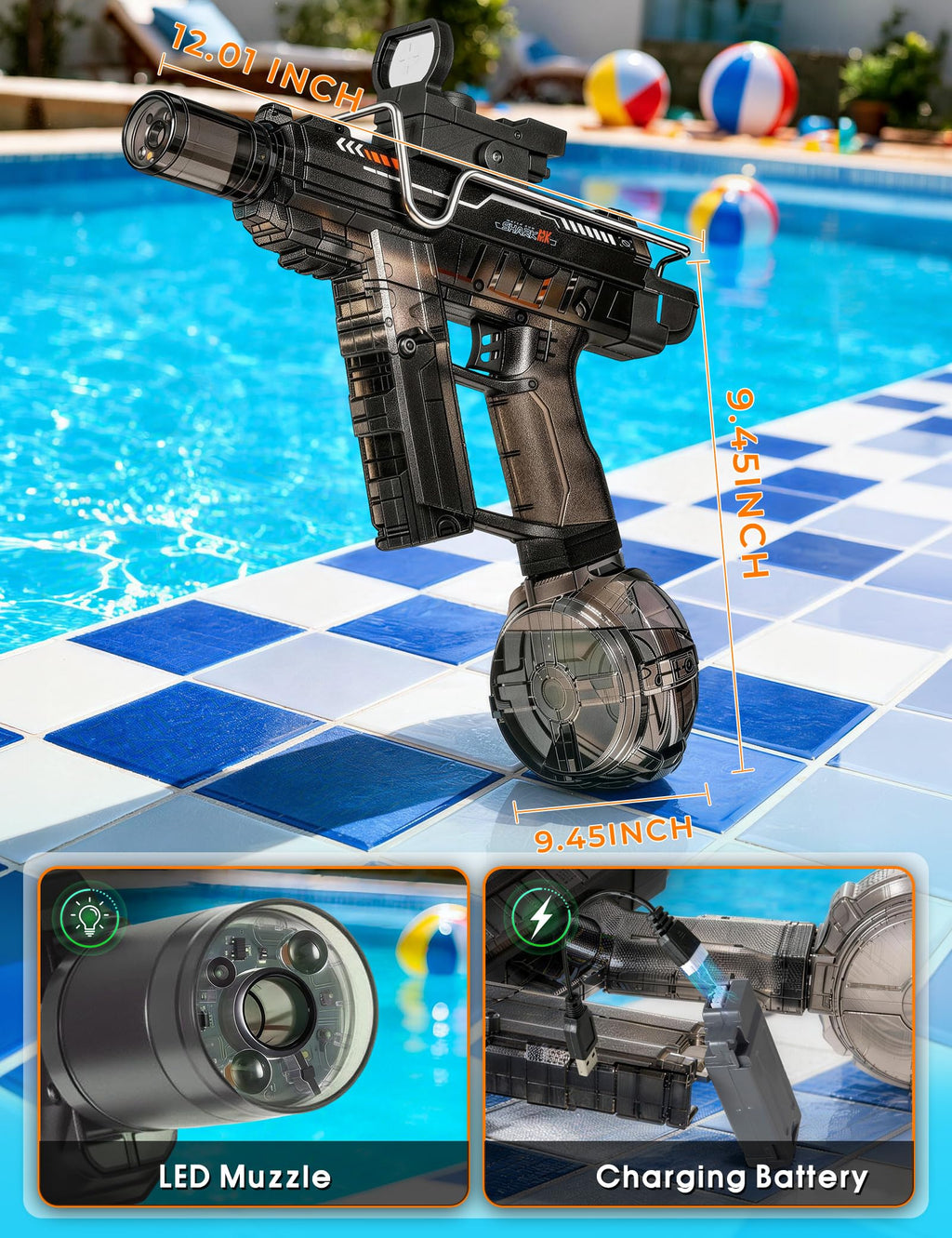 Electric Water Gun for Adults Kids,Realistic SMG,Rechargeable,Automatic Squirt Watergun,Pool Party Outdoor Toy,Summer Battle Game,Long Range,2026 Super Powerful LED Blaster Electric Water Guns