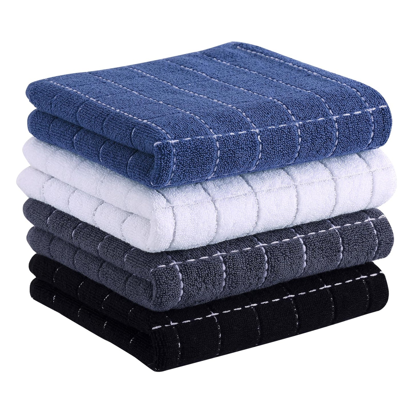 Homaxy 100% Cotton Terrycloth Check Design Dish Cloths & Dish Towels, Soft and Absorbent, Perfect for Kitchen Drying and Washing