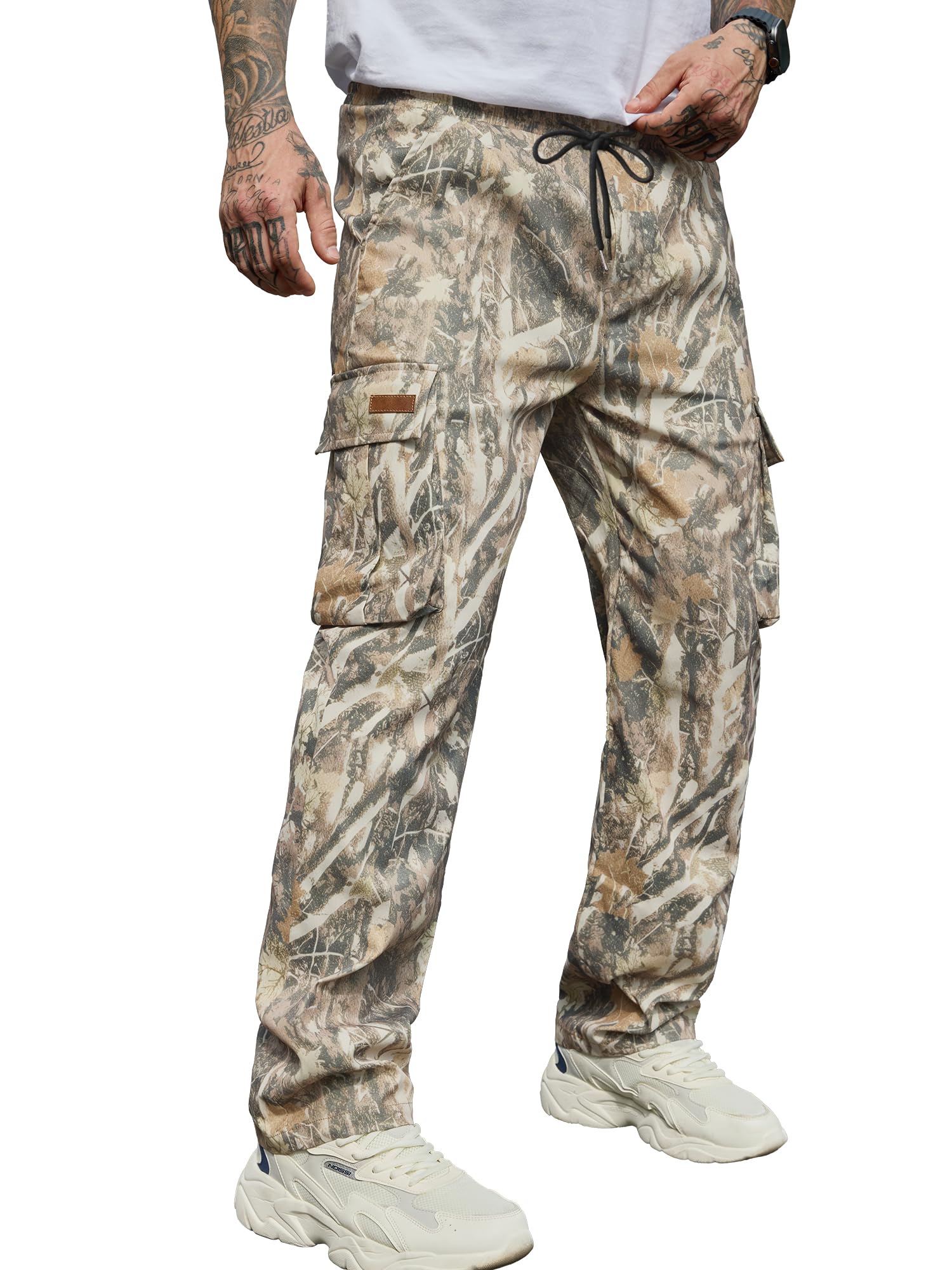 PLEPAN Men's Casual Cargo Pants Drawstring Hiking Workout Tactical Joggers Sweatpants for Men with Pockets