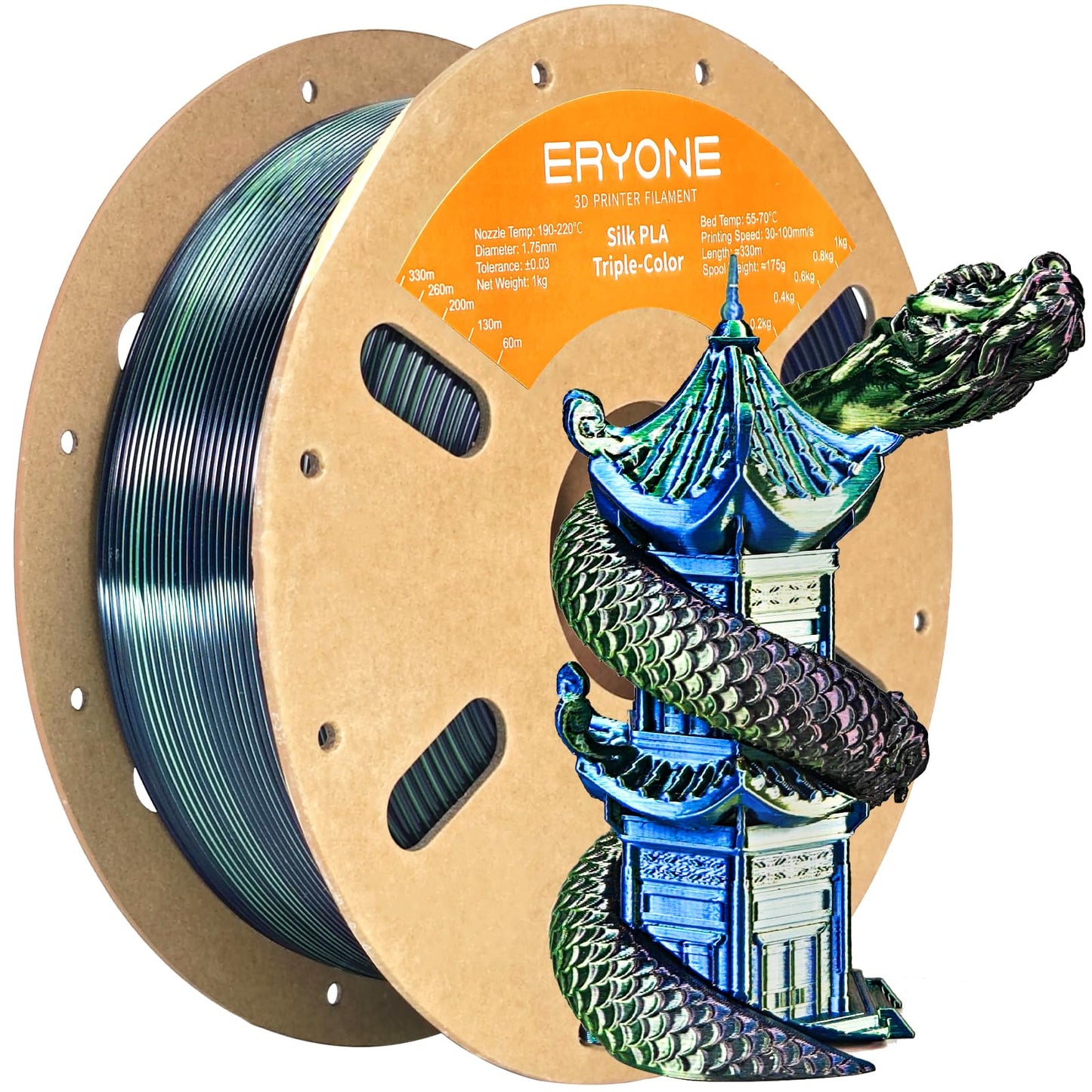 ERYONE Silk Color PLA Filament 3D Printer 1.75mm +/- 0.03mm, Filament PLA Cardboard Spool