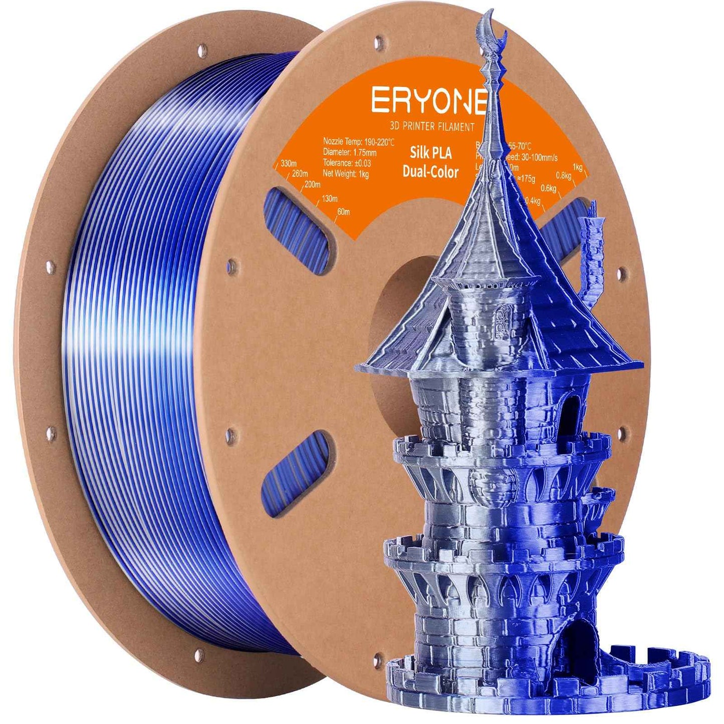 ERYONE Silk Color PLA Filament 3D Printer 1.75mm +/- 0.03mm, Filament PLA Cardboard Spool
