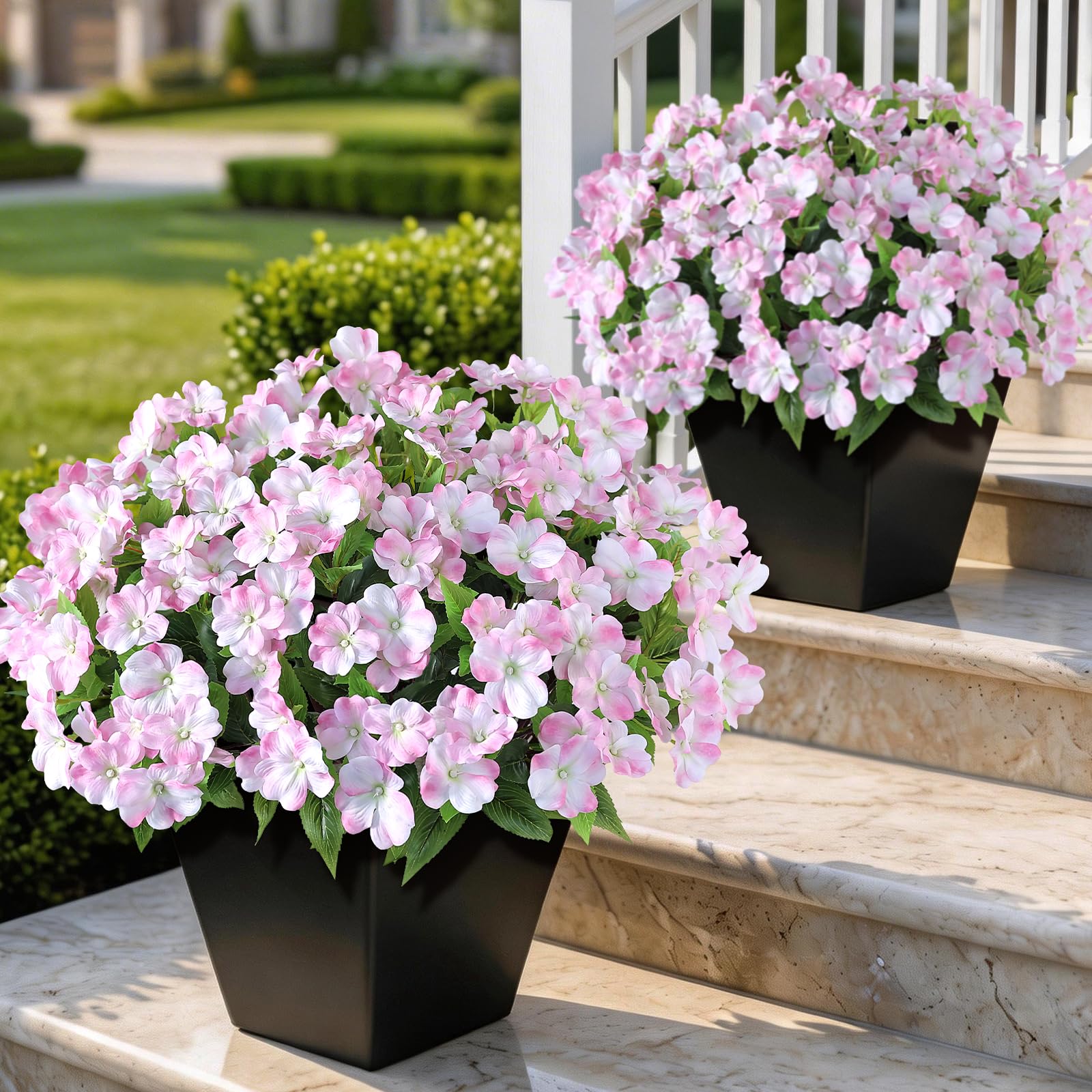 YXZZWL Artificial Impatiens for Outdoor Spring Summer Decor, No Fade Silk Fake Flowers, UV-Resistant Faux Plants for Garden Porch Home Farmhouse Decoration