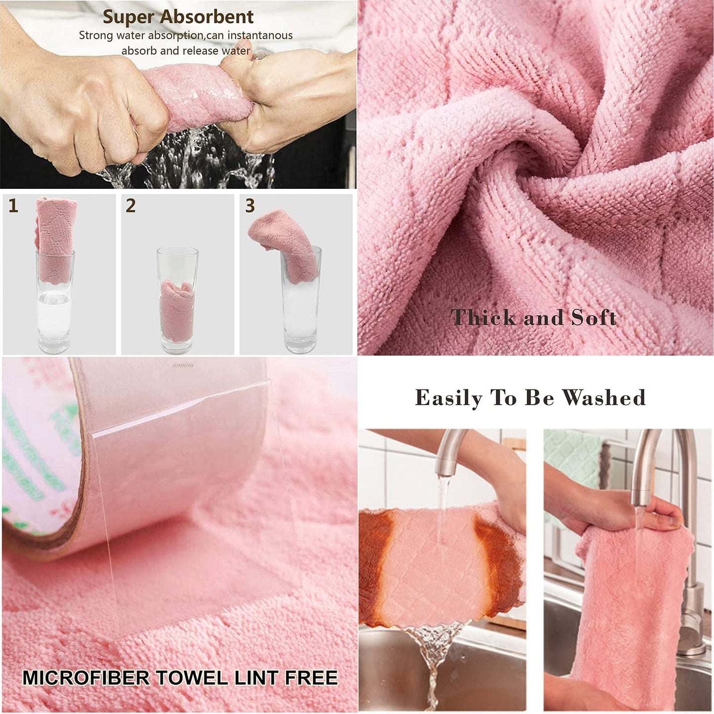 SAOYOAS Kitchen Cloth, Microfiber Dish Towels Washcloths, Super Absorbent Coral Velvet Dishtowels, Premium Cleaning Cloths,Non-Stick Oil Quick Dry Dish Towels, Soft Tea Towel, Table Cleaning Cloths.