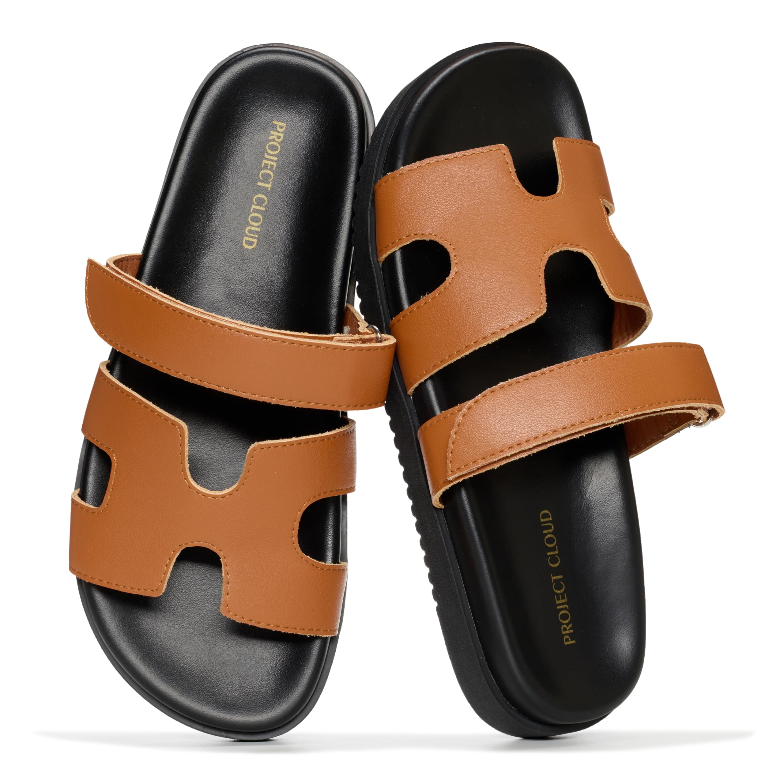 Project Cloud 100% Genuine Leather Sandals for Women Footwear - Stylish Womens Sandals with Plush & Soft Insole - Non-Slip and Water-Resistant Beach Sandals Slides for Women (Mayvy)