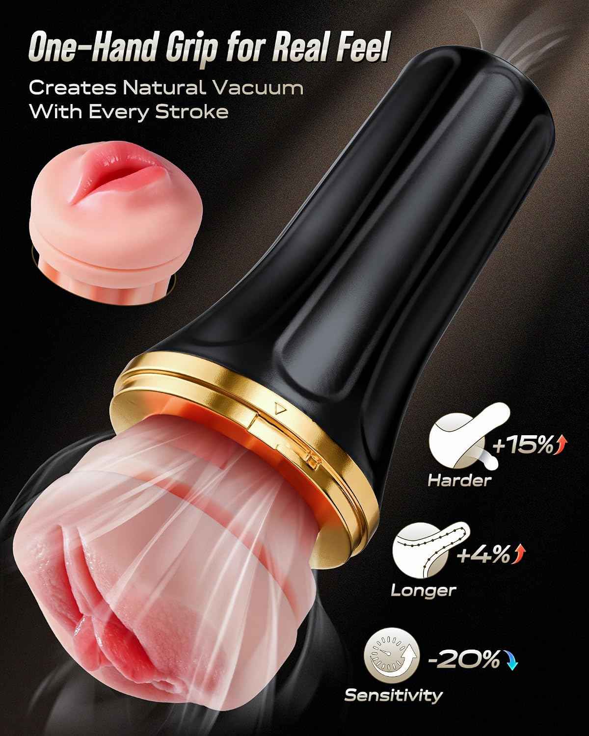 EINSEO Male Masturbator with Dual Sleeves - 7.5in Pocket Pussy & Mouth Textured Soft Fleshy TPE Channel Sex Toys for Men, Adjustable Suction Male Manual Stroker, Penis Training Enema Toy, Sex Machine