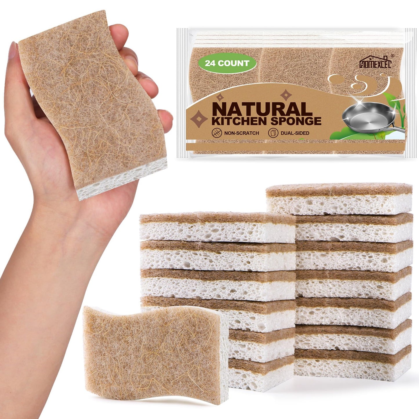 HOMEXCEL Sponges Kitchen, Non-Scratch Scrub Dish Sponges, Safe on Non-Stick Cookware,Dual Sided Cleaning Sponges for Kitchen,Household,Bathroom and More