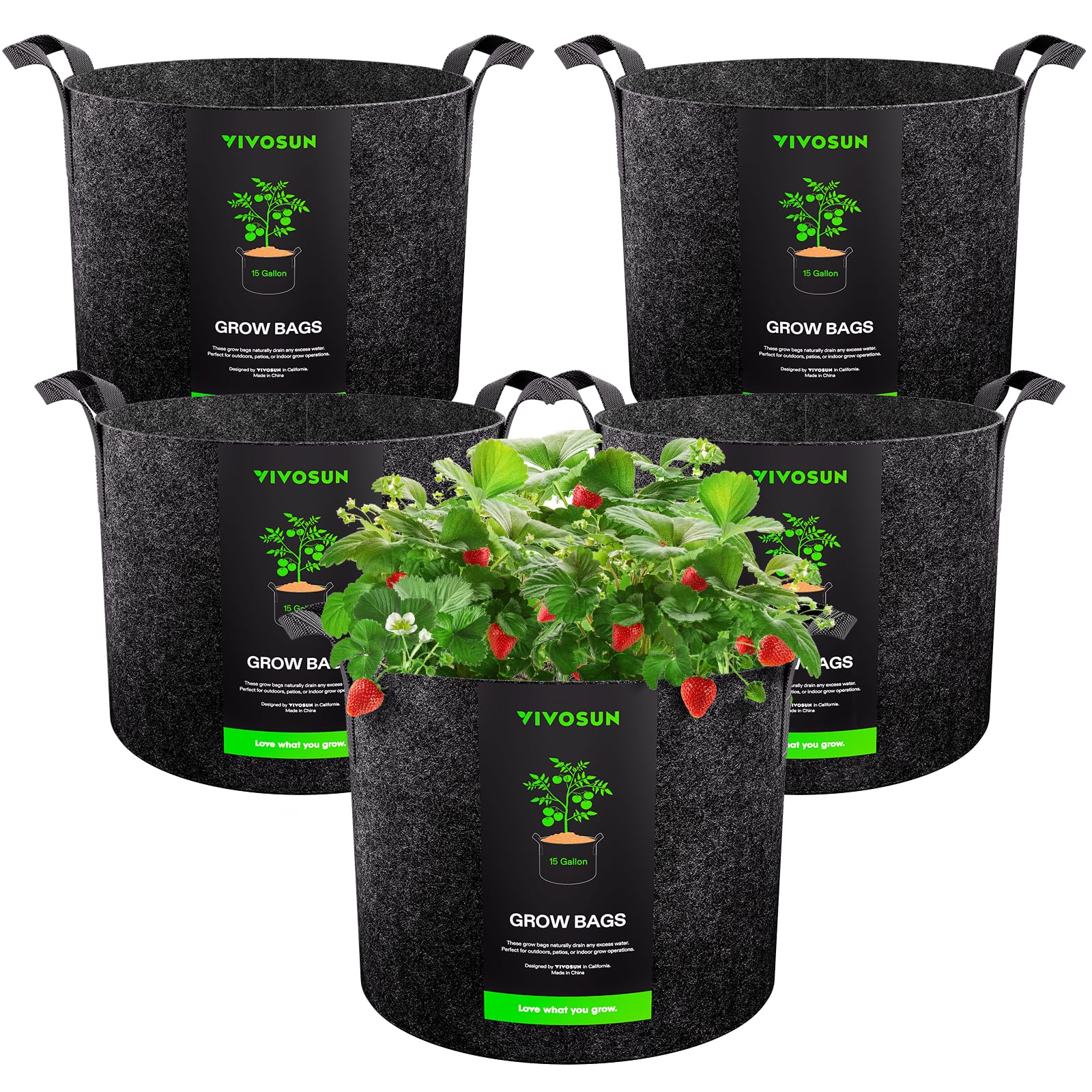 VIVOSUN 5-Pack Grow Bags Heavy Duty Thickened Nonwoven Fabric Pots with Handles