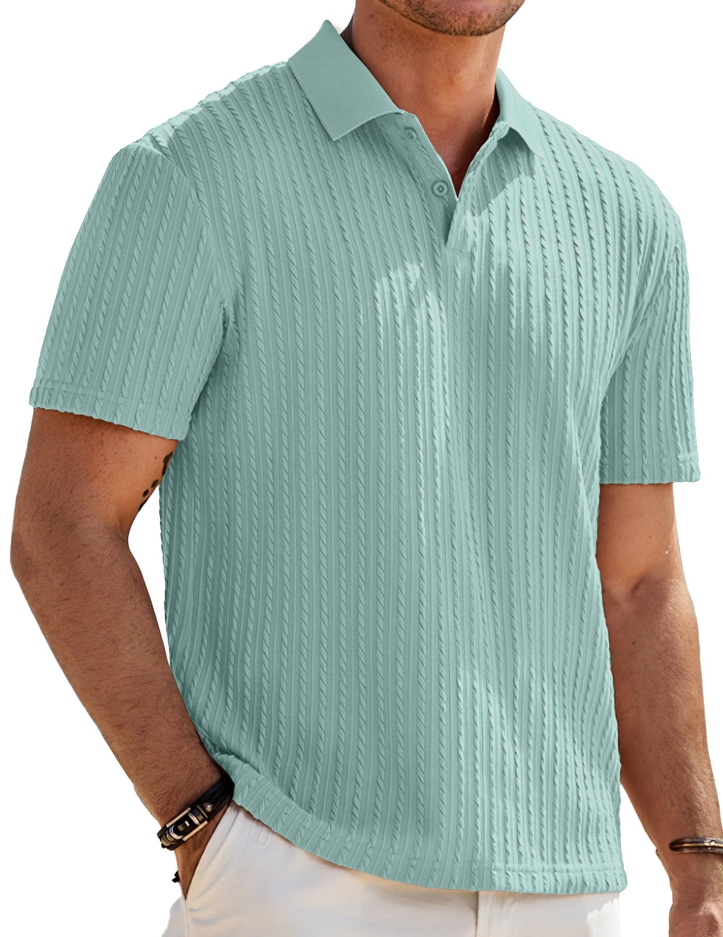 JMIERR Mens Casual Polo Shirt Summer Short Sleeve Vacation Button Beach Knit Stretchy Golf Shirts