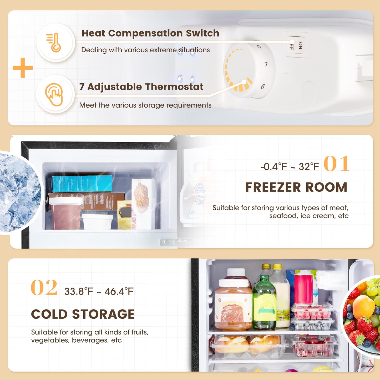 Manastin 3.55 Cu.Ft Mini Fridge with Freezer, Small Refrigerator with 2 Doors for Kitchen, Dorm, Office and Bedroom, Mini Refrigerator with Adjustable Shelves (Black)