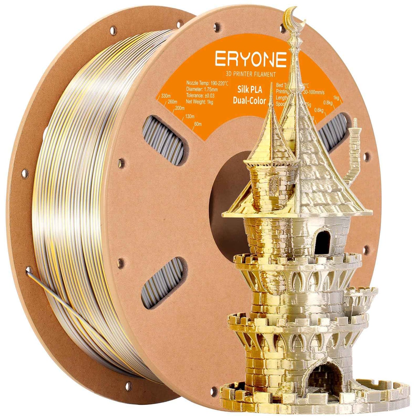 ERYONE Silk Color PLA Filament 3D Printer 1.75mm +/- 0.03mm, Filament PLA Cardboard Spool