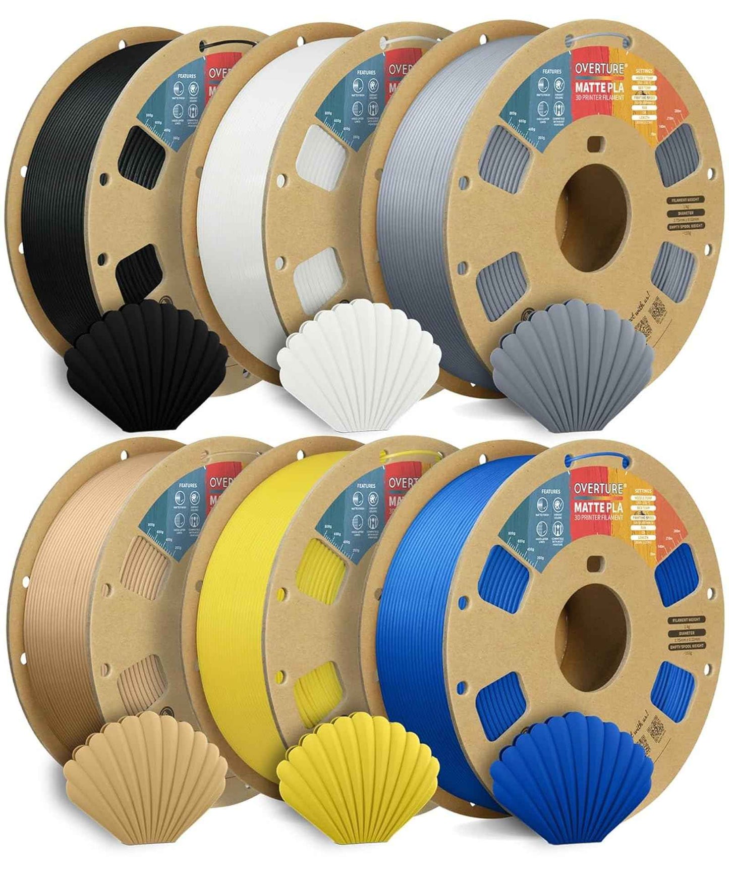 OVERTURE Matte PLA 3D Printer Filament 1.75mm, Matt Surface & Low Warping Filament 1kg Spool (2.2 lbs), Accuracy +/- 0.02 mm, Fit Most FDM Printers