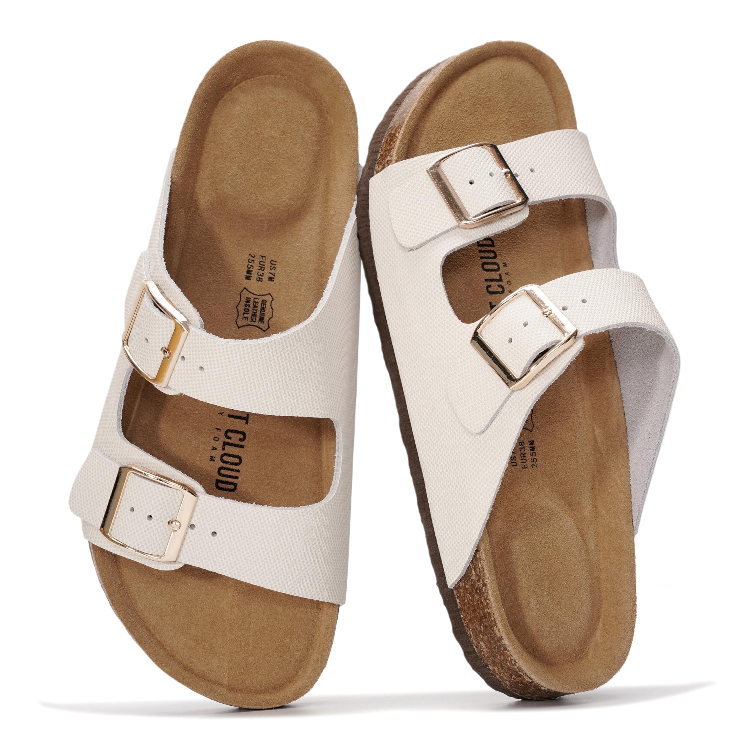 Project Cloud 100% Genuine Leather Flat Sandals For Women 2026 Cork Footbed Womens Sandals with Memory Foam and arch support Vacation Essentials Slides for Women Footwear (Venita)