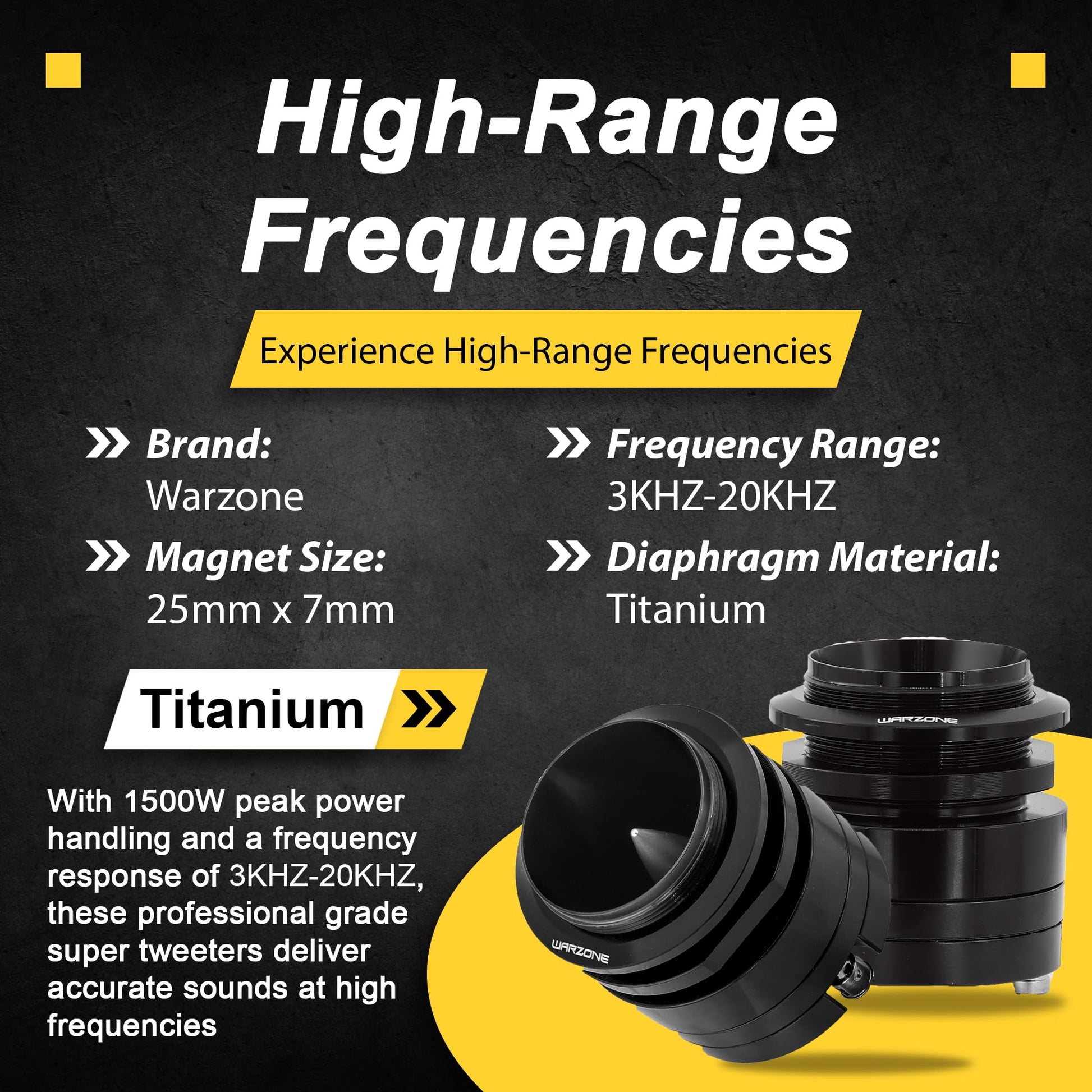 Warzone 2X WZ45TW 1.7-Inch Super Tweeter Speaker, 4 Ohm, 3000W Total Max Power, 106dB Sensitivity, Titanium Diaphragm, CCAW Voice Coil for Pro Car Audio (Pair)