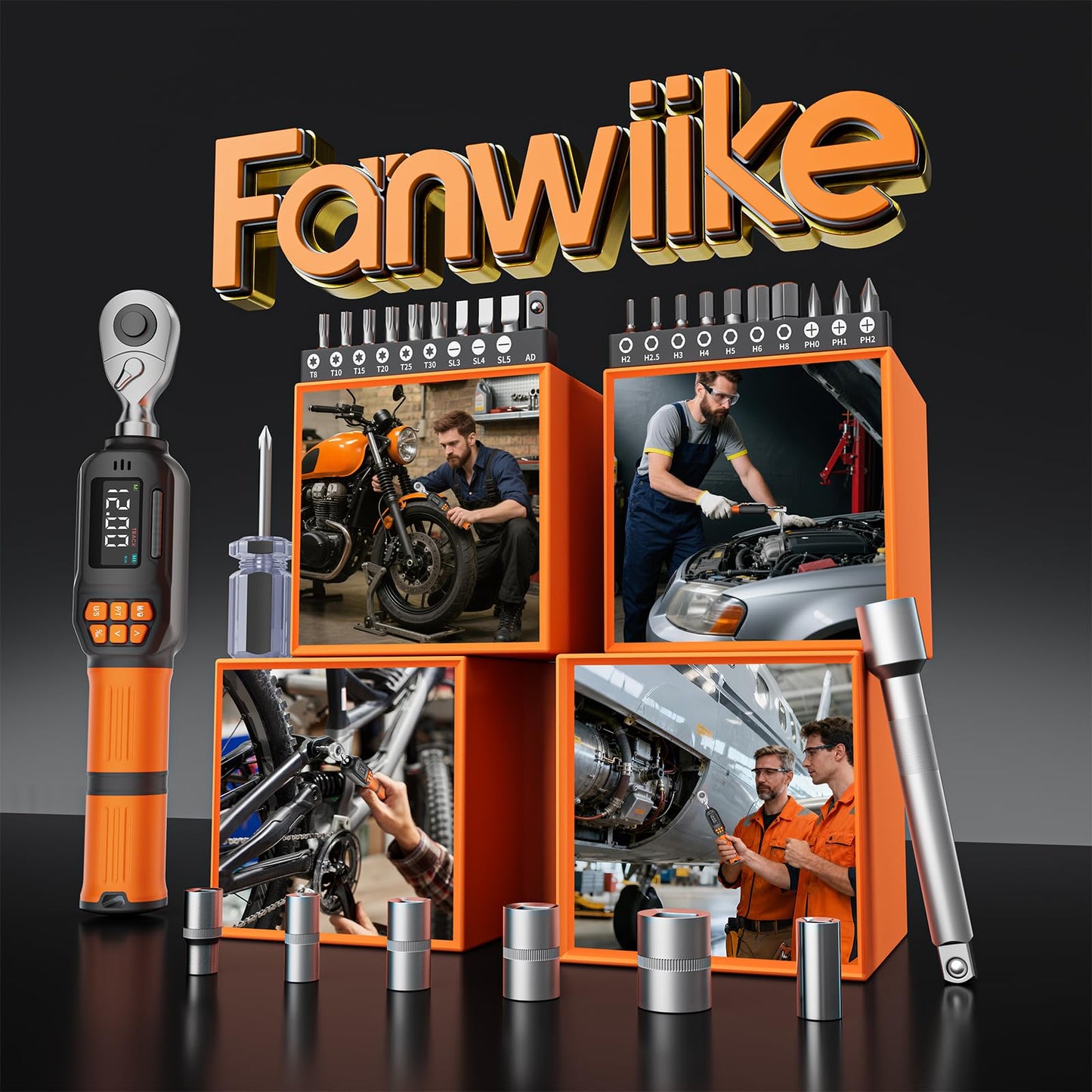 Fanwiike Digital Torque Wrench, Inch Pound Torque Wrench Electronic with Buzzer & LCD Indicator, Electric Torque Wrench Set for Cars Automotive Motorcyce
