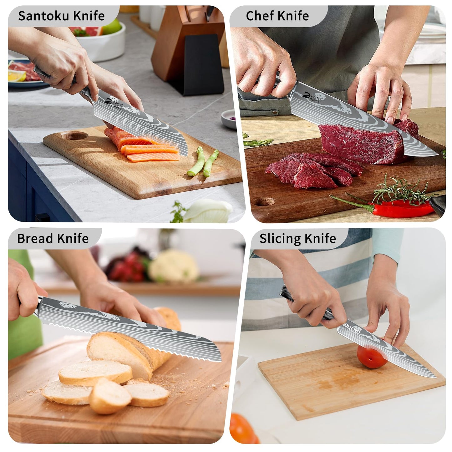 Dfito Chef Knife Sets with Roll Bag, 9 Pieces Professional Knife Set, High Carbon Stainless Steel Kitchen Chef Knife Set, Red Pakkawood Handle, Dishwasher Safe