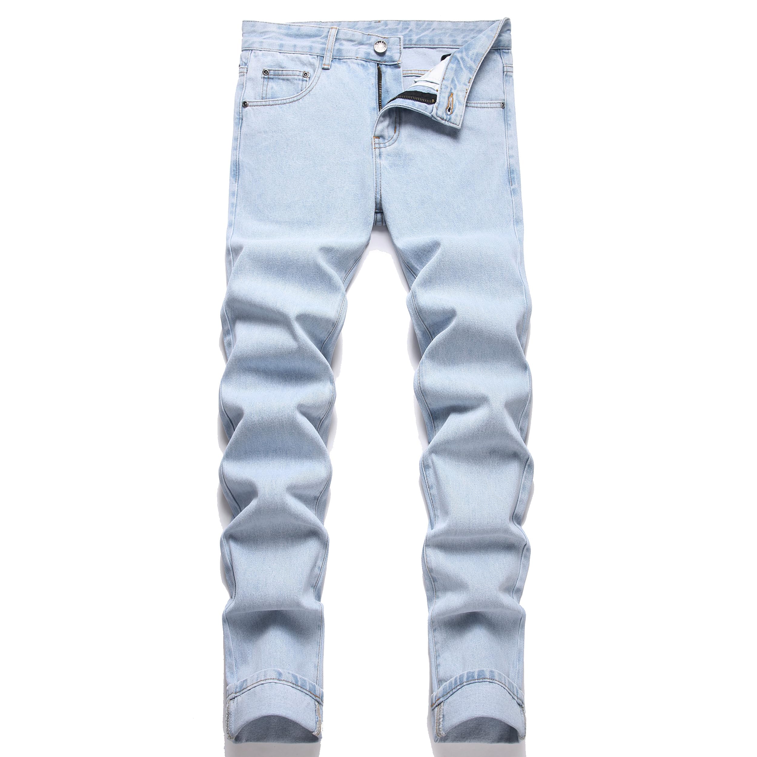 OIIIO Men's Ripped Slim Fit Straight Leg Jean Denim Pant