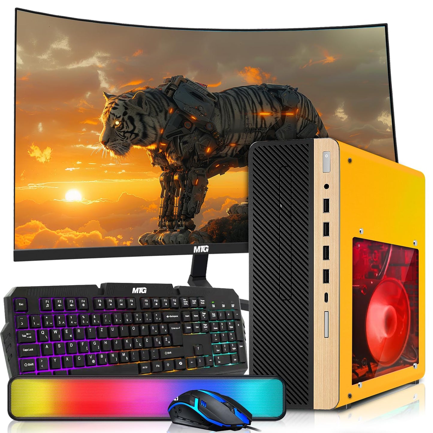 HP Half & Light Dark Desktop Computer PC Phoenix AMD A10-9700, 16GB RAM, 512GB SSD, 1TB SSD, RGB KBM with AI Copilot, WiFi, RGB Sounbar, Windows 11 (Renewed)