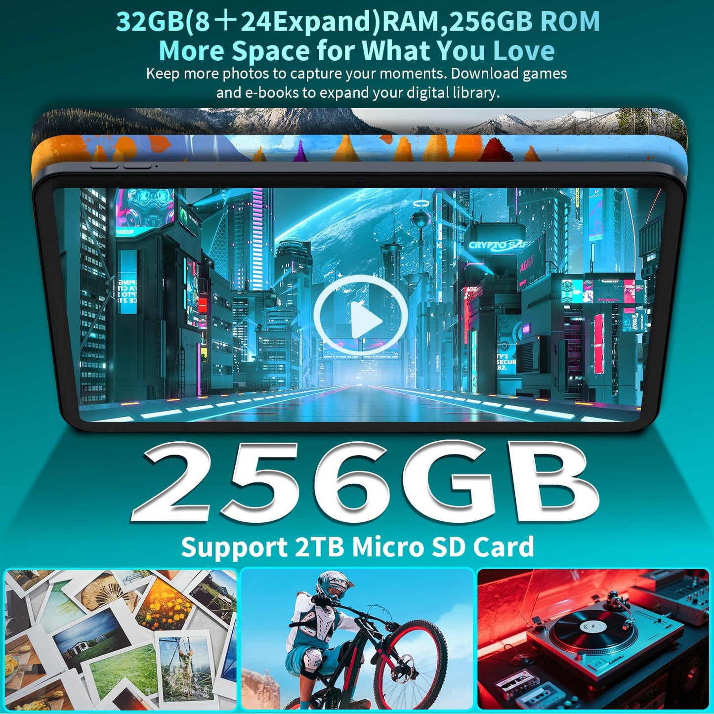 JJGJ 13 Inch Tablet, Android 16 Tablet with Keyboard, 32GB+256GB+2TB Expand, 120Hz 1920x1200 IPS Display, Gemini AI, 10000mAh, 8-Core, Wi-Fi, GPS, Large Screen 2K Tablet PC with Case, Mouse, Stylus