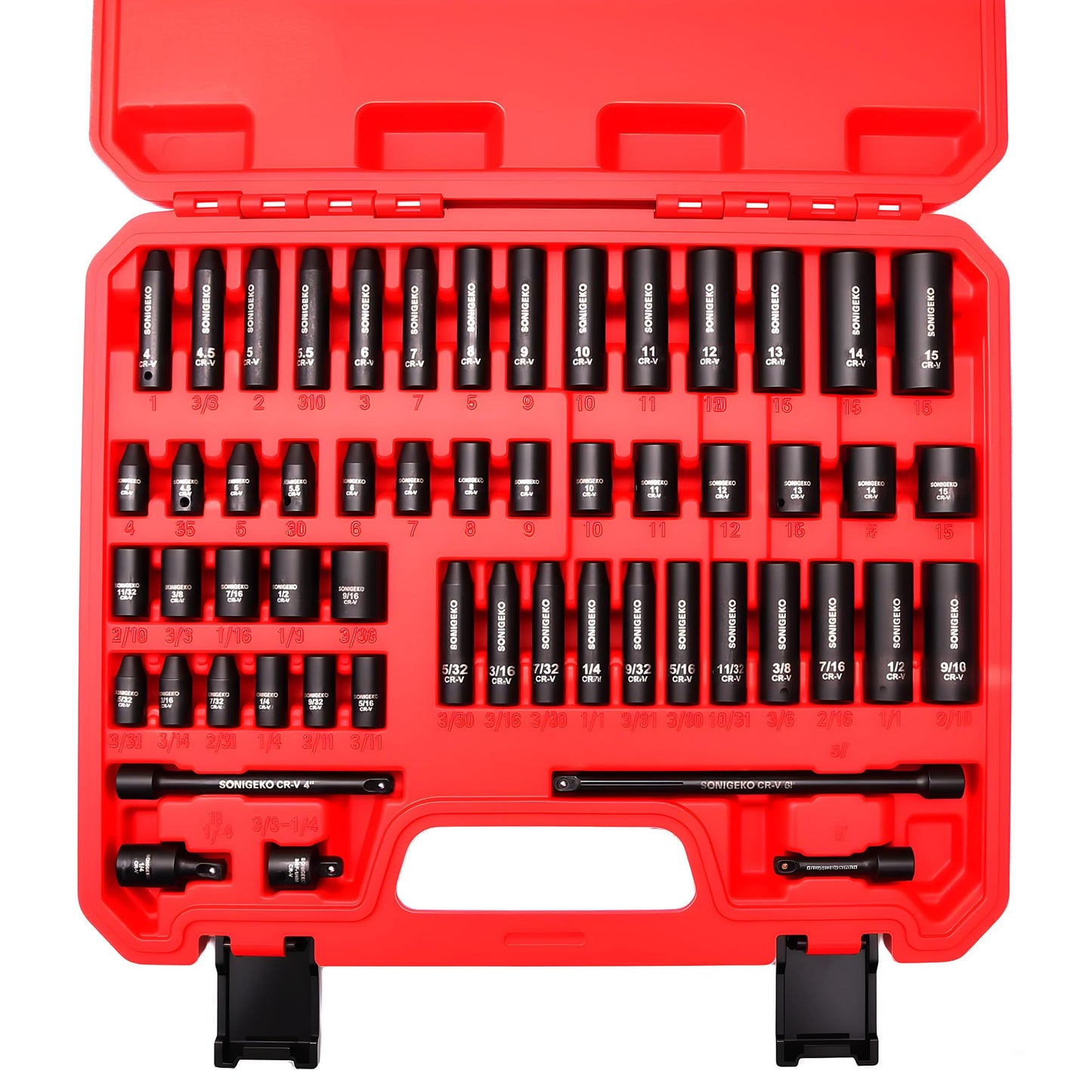 SONIGEKO Socket Set 1/2" Drive Impact Socket Set,29-Piece 6 Point Deep Socket Set Standard SAE and Metric