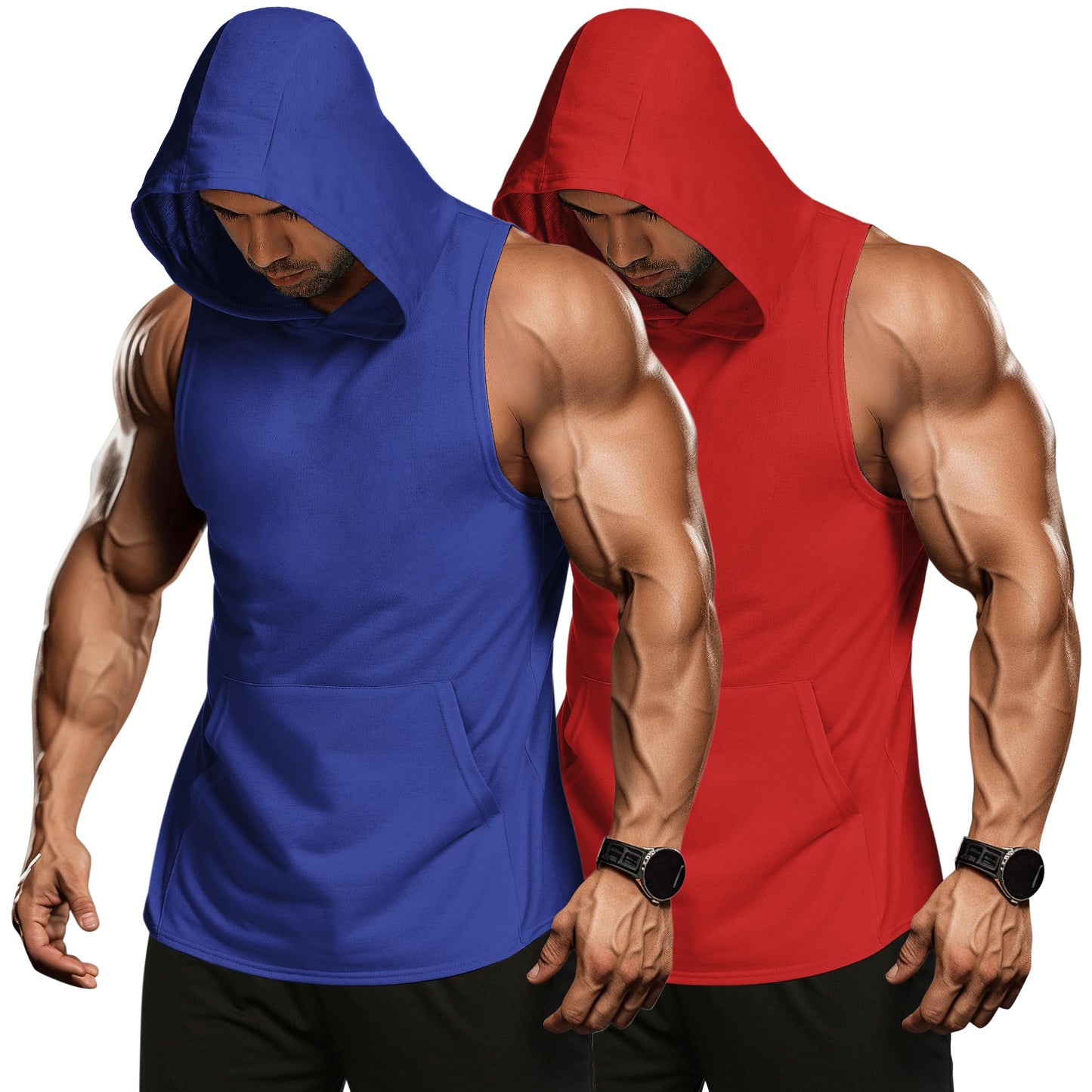 COOFANDY Men's 2 Pack Workout Hooded Tank Tops Bodybuilding Muscle Cut Off T Shirt Sleeveless Gym Hoodies