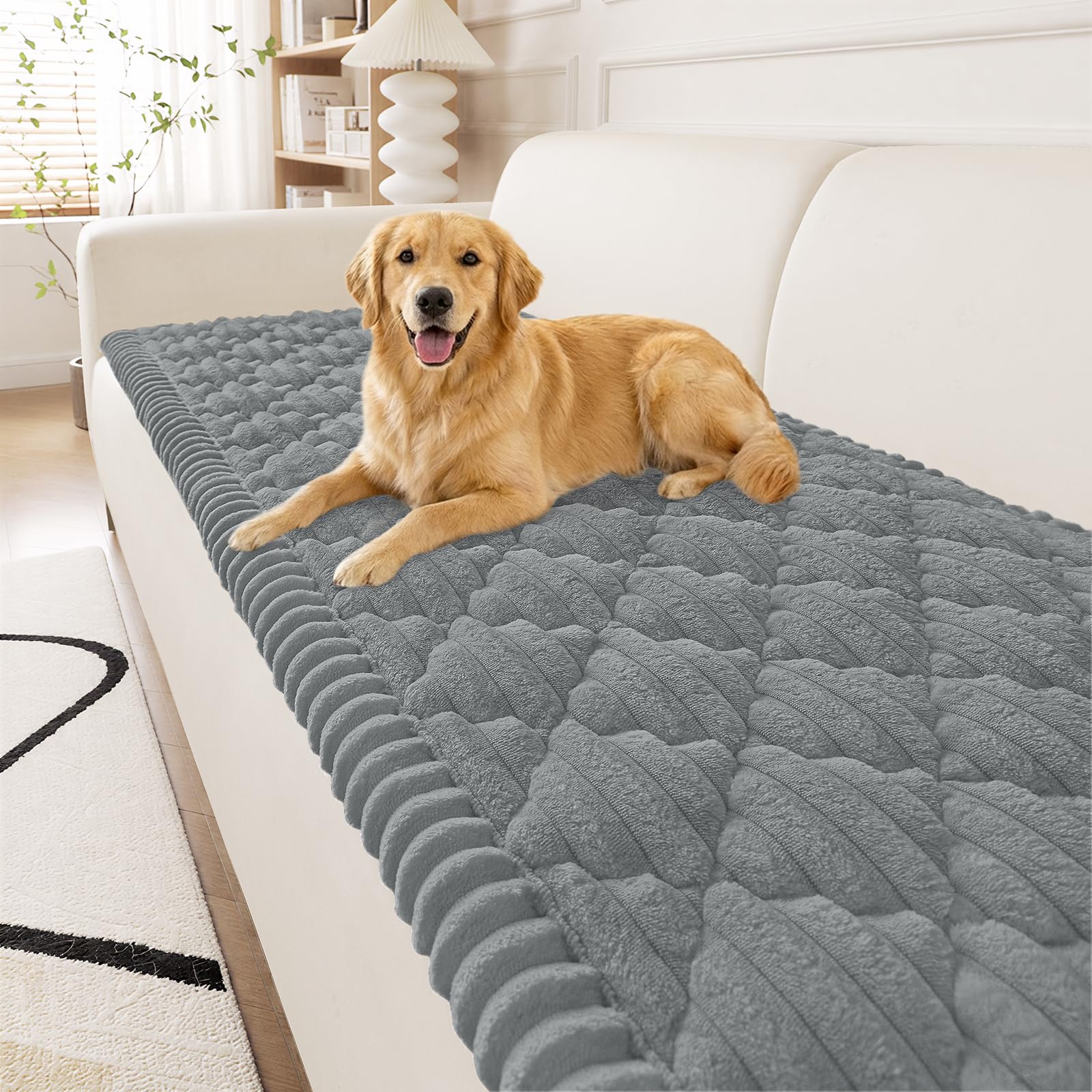 Smiry Pet Couch Covers for Dogs Washable, Non-Slip Fuzzy Couch Covers for 3 Cushion Sofa Pet Friendly, Soft Thick Furniture Protector Sofa Slipcover Mat for Dogs