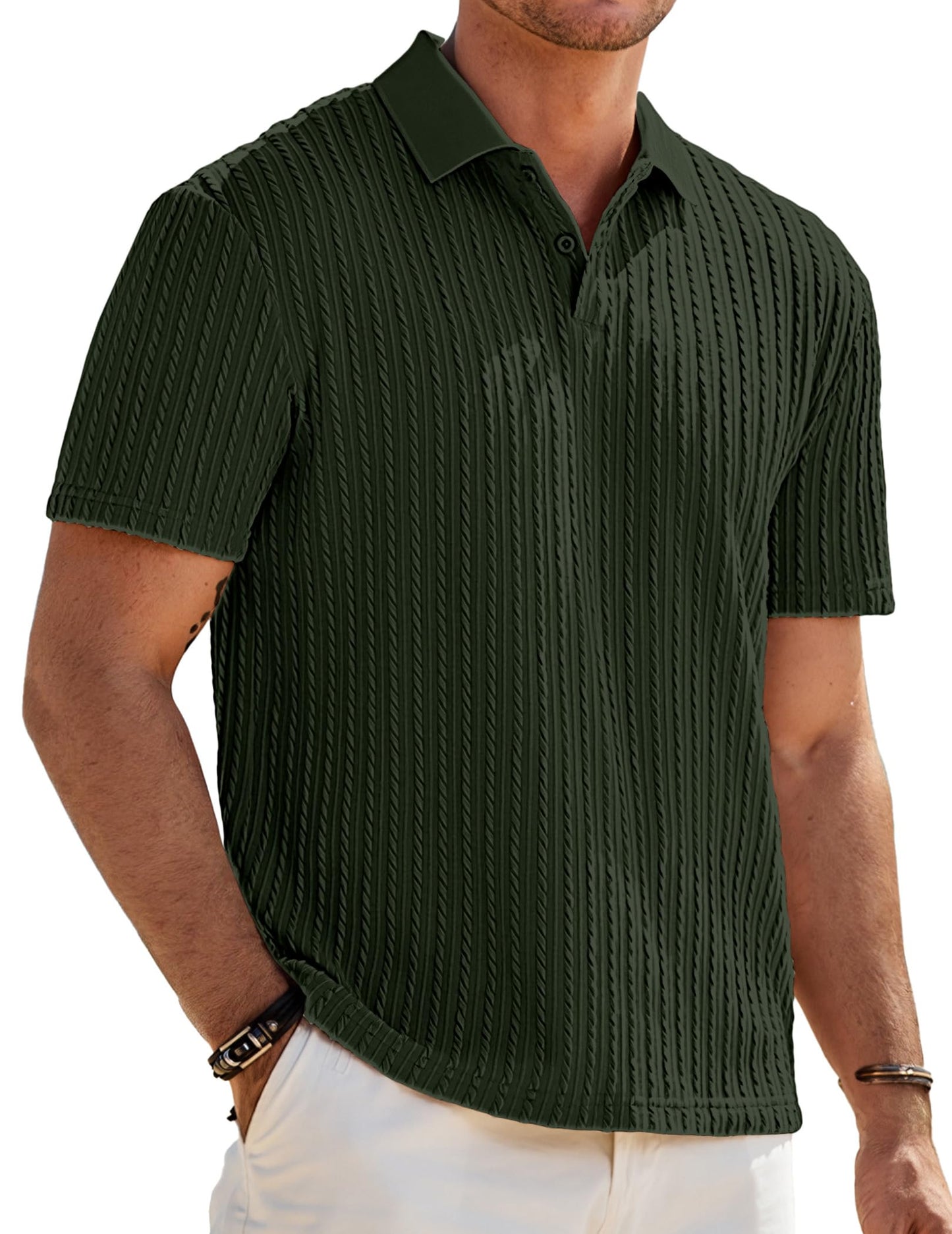 JMIERR Mens Casual Polo Shirt Summer Short Sleeve Vacation Button Beach Knit Stretchy Golf Shirts