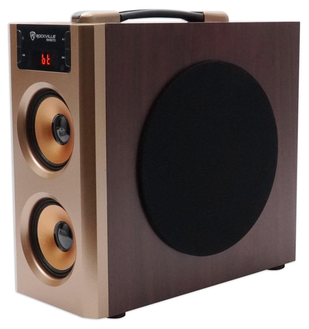 Rockville RHB70 Home Theater Compact Powered Speaker System, Bluetooth/USB/SD/FM, 4" Subwoofer, 2.1 Channel, 100W Peak, Cherry Wood Finish, for Home Entertainment