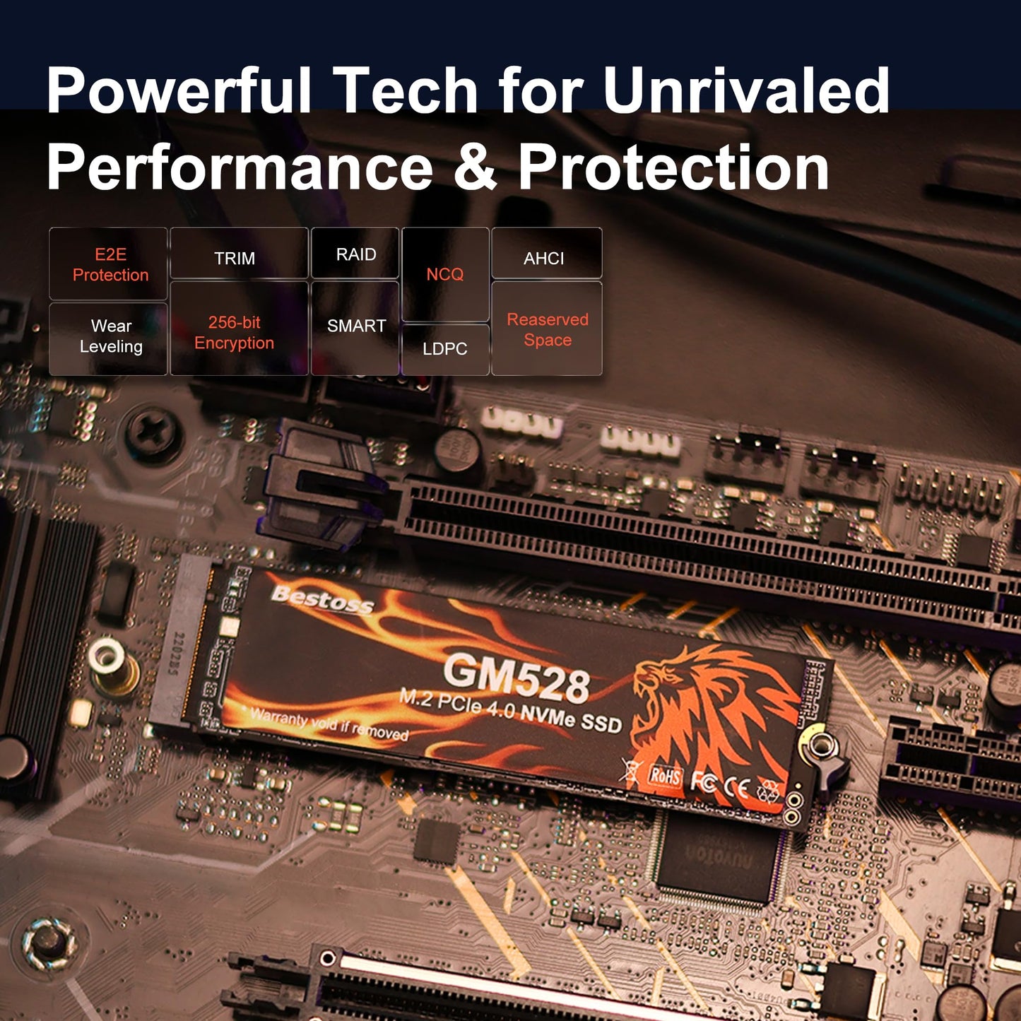 Bestoss GM528 M.2 SSD NVMe PCIe 2280 Internal Solid State Hard Drive, Up to 5000 MB/s, 3D NAND SLC Cache, SSD for Gaming PC Storage, Business Laptop, Home Entertainment, Creative Workflow