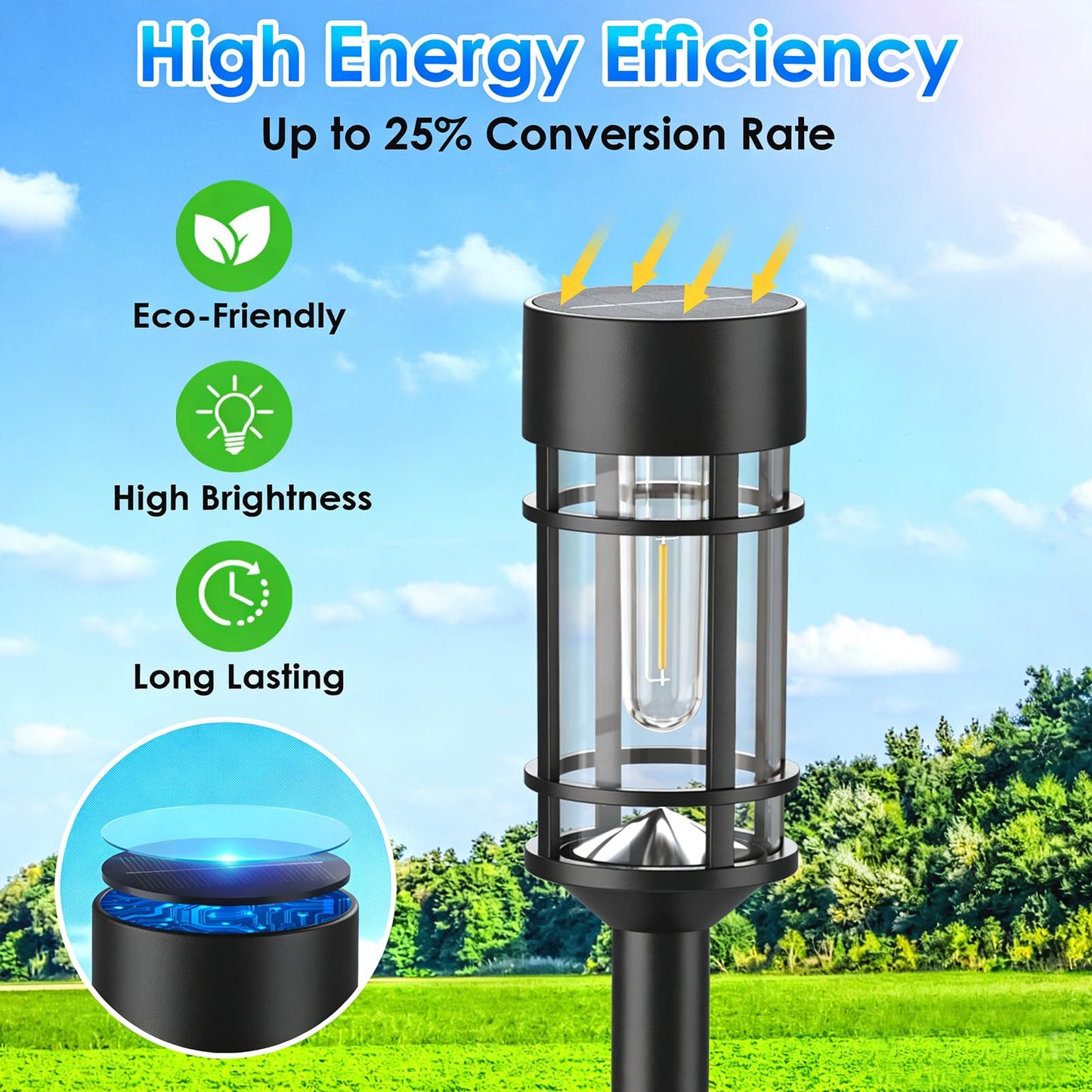 Mancra Solar Pathway Lights, 8 Pack LED Solar Lights Outdoor Waterproof, Glass Metal Garden Lighting for Yard Path Landscape Lawn Walkway Driveway