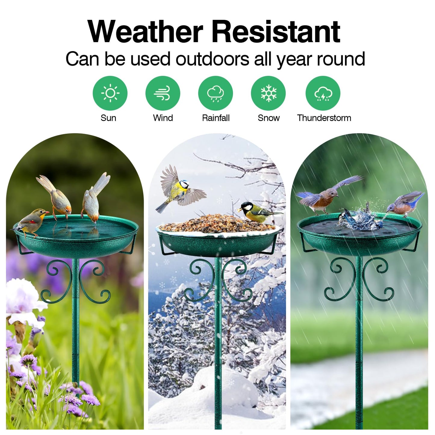 Daoeny Heavy Duty Bird Baths for Outdoors, 35In Outdoor Freestanding Birdbaths & Birdfeeder, Bird Bath Feeder Bowl with Metal Stake Garden Patio Yard Lawn Decor, Upgraded 5-Pronged Base
