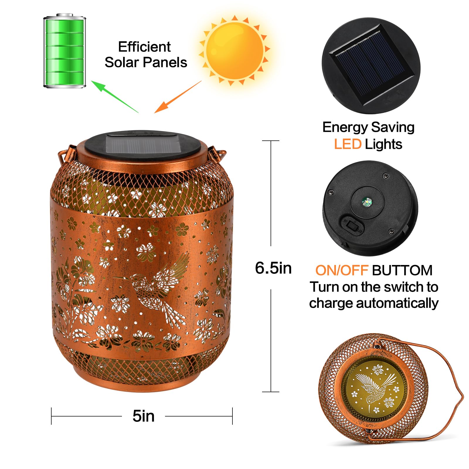 Solar Lanterns Outdoor Waterproof Garden Decor Birthday Gifts for Women Mom Grandma Hanging Solar Lights Metal Solar Decoration Outside for Yard, Patio, Backyard, Porch