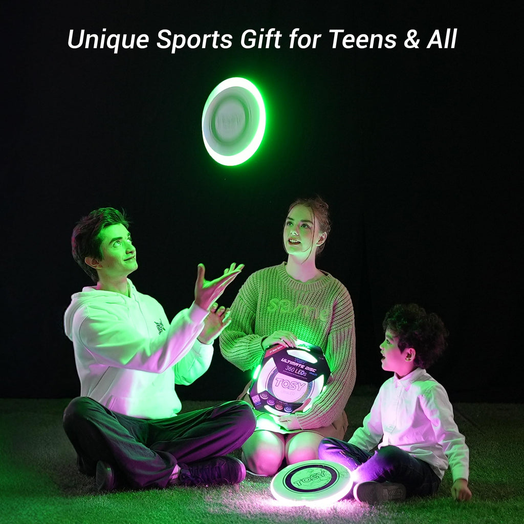 TOSY Flying Disc - 108 RGB Multicolor or 36 Monocolor LEDs, Super Bright, Smart Modes, Easter Basket Stuffers Gift, Camping Toy for Kid/Teen/Adult, Auto Light Up, Rechargeable, Waterproof, 175g