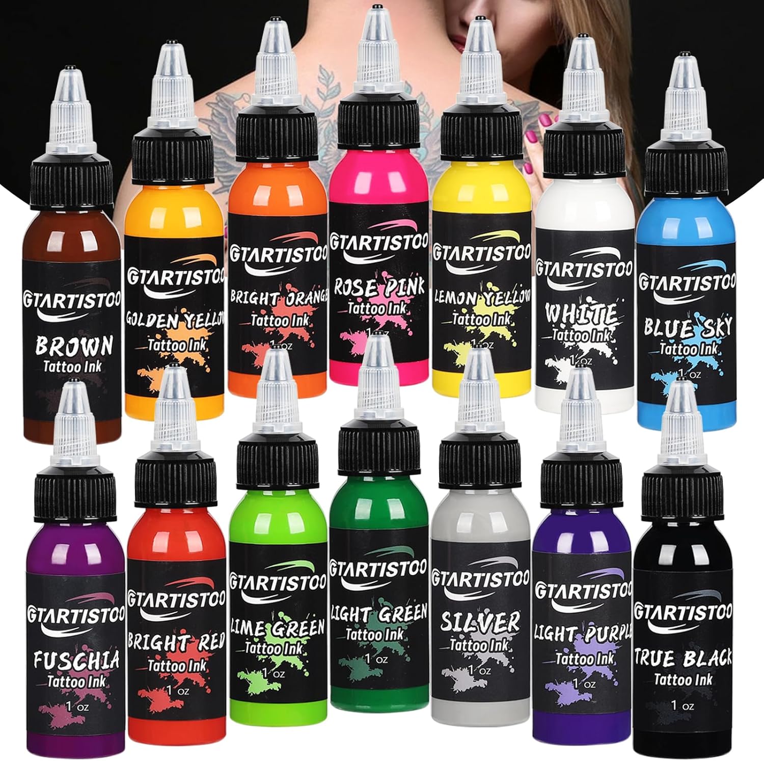 GTARTISTOO Professional Tattoo Ink Set 14 Colors 30ml Vegan Pigment