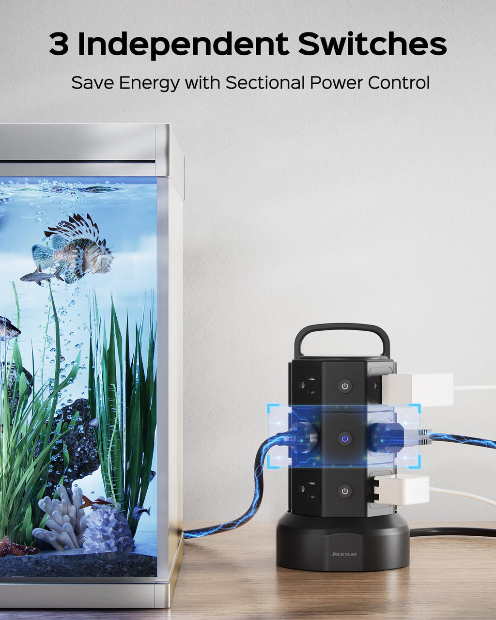 Power Strip Tower Surge Protector, JACKYLED 1625W 13A Outlet Surge Electric Tower, 12 Outlets 6 USB Ports Charging Station with 16AWG 6.5ft Heavy Duty Extension Cord for Home Office Dorm