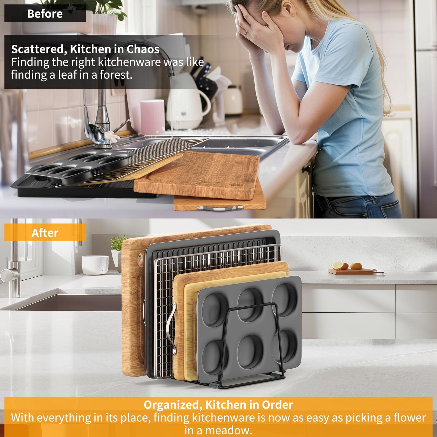 LAEMYFYRE Cutting Board Organizer Kitchen Organizer Rack for Cutting Board, Bakeware, and Cookie Sheet, 5-Slot Heavy-Duty Steel Cookware Holder,Rust-Resistant with Anti-Slip Feet
