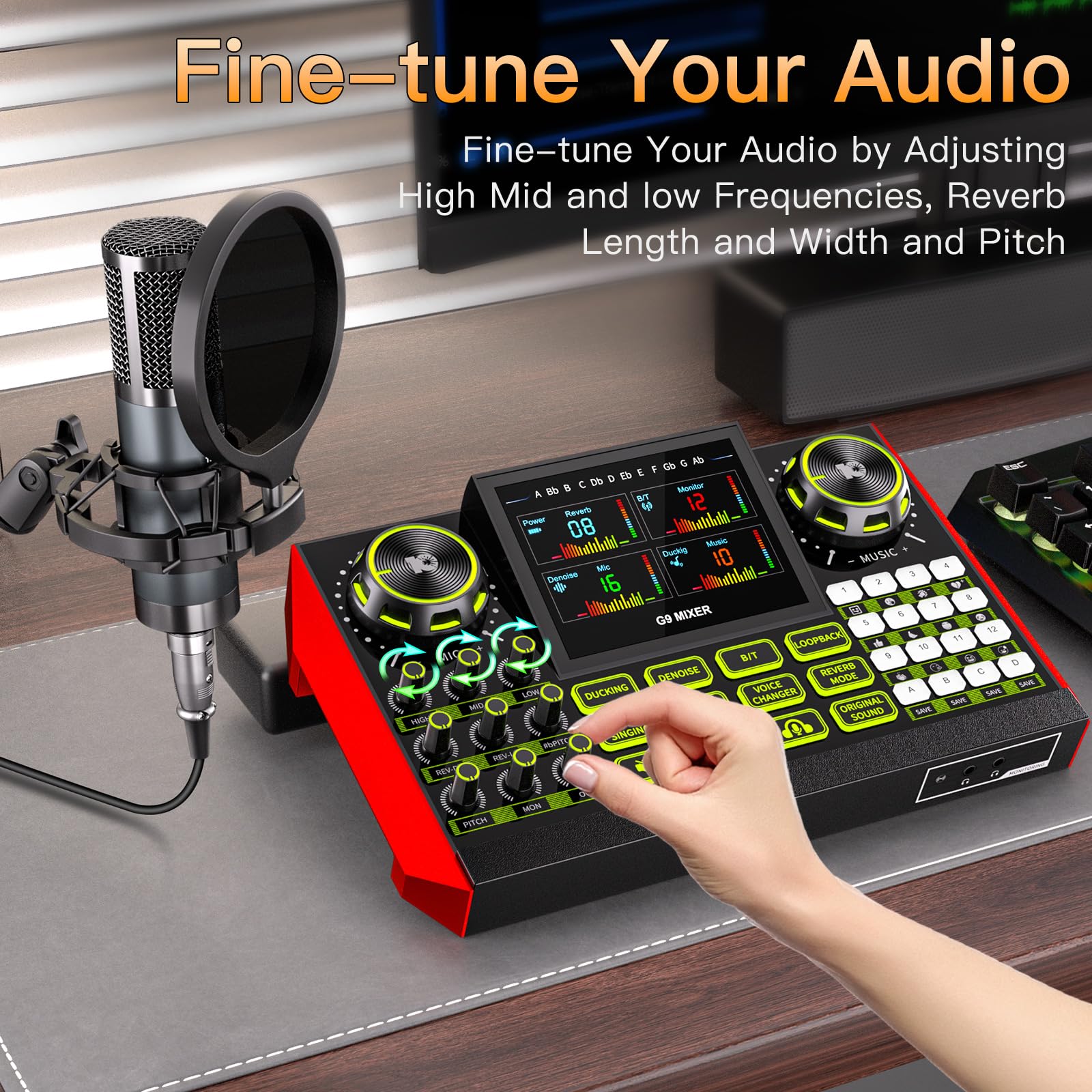 G9 Podcast Equipment Bundle,Audio Mixer Sound Board Live Sound Card,Podcast Microphone Bundle with 3.5mm Condenser Mic for PC & Phone,Podcasting,Live Streaming,Singing,Gaming,Voice Changer,Dj Set