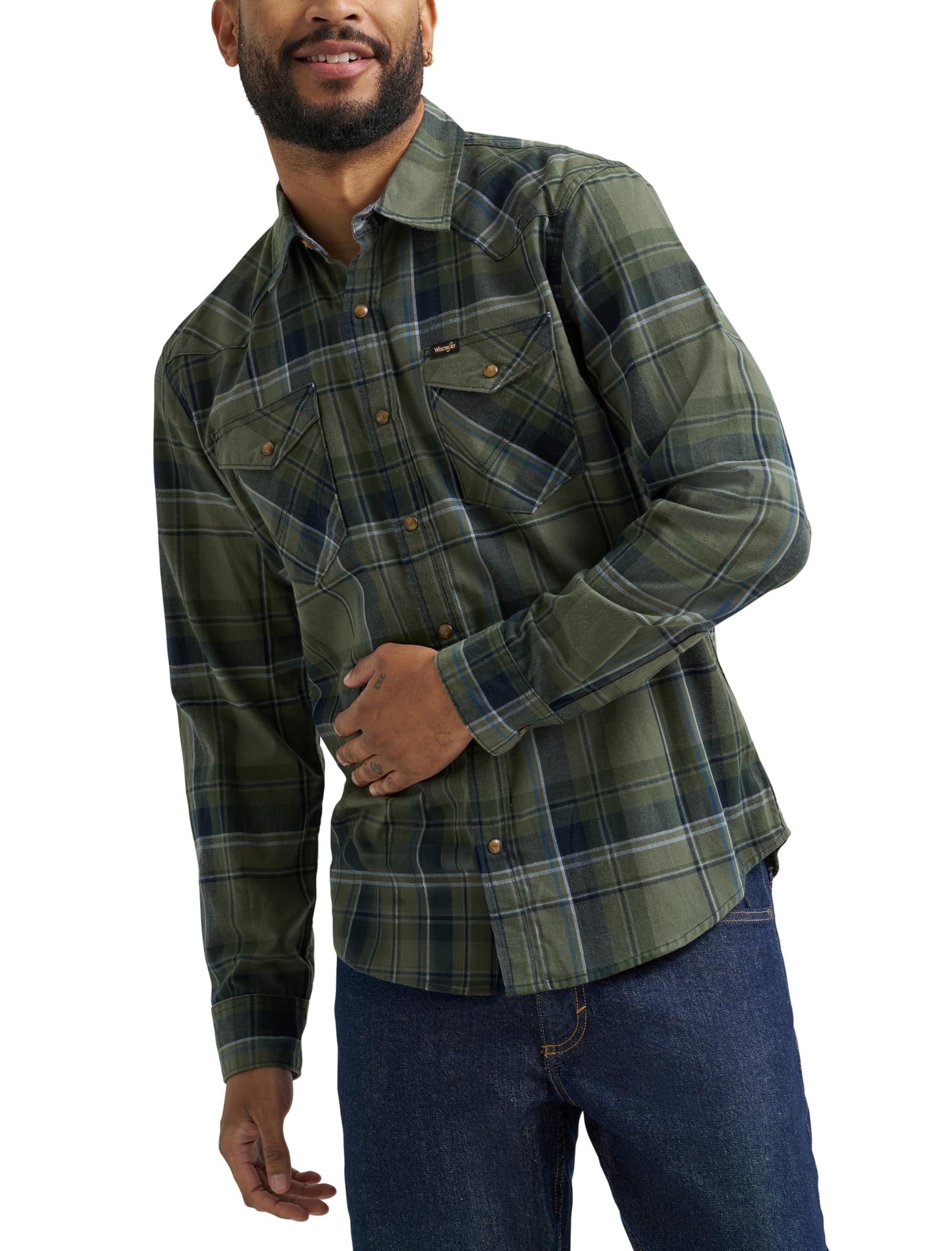 Wrangler Men's Iconic Denim Regular Fit Snap Shirt