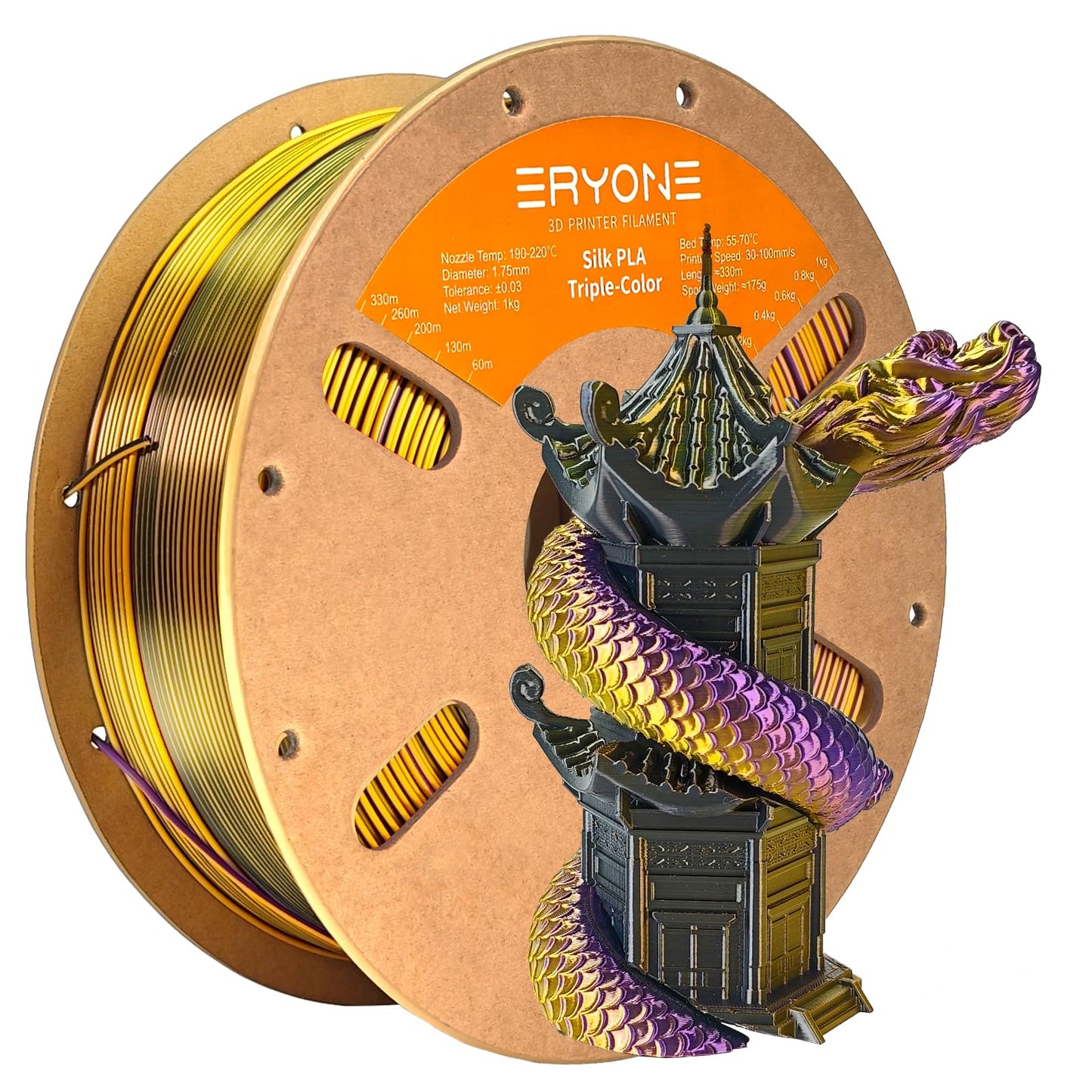 ERYONE Silk Color PLA Filament 3D Printer 1.75mm +/- 0.03mm, Filament PLA Cardboard Spool