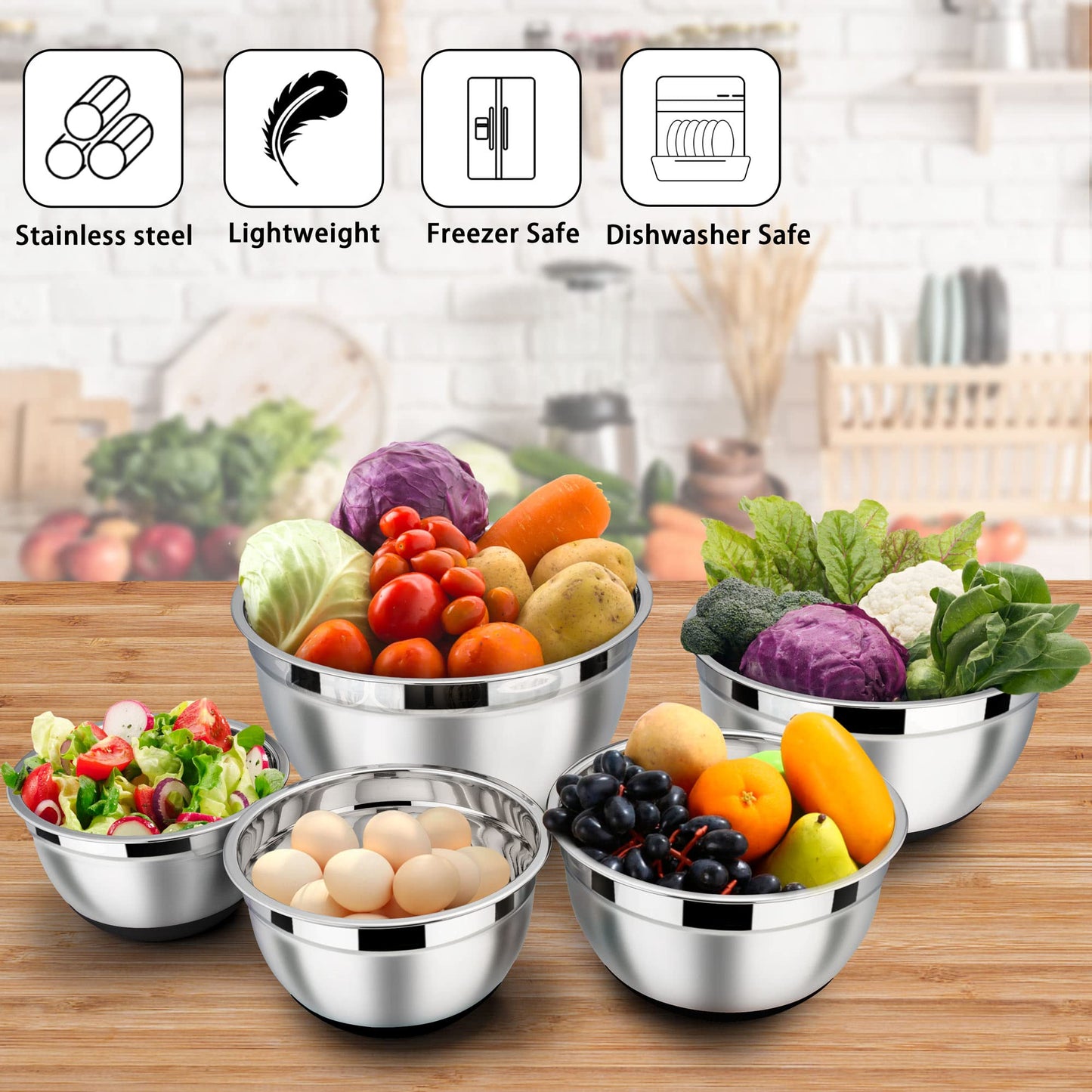 LIANYU 6-Piece Stainless Steel Mixing Bowls with Lids Set