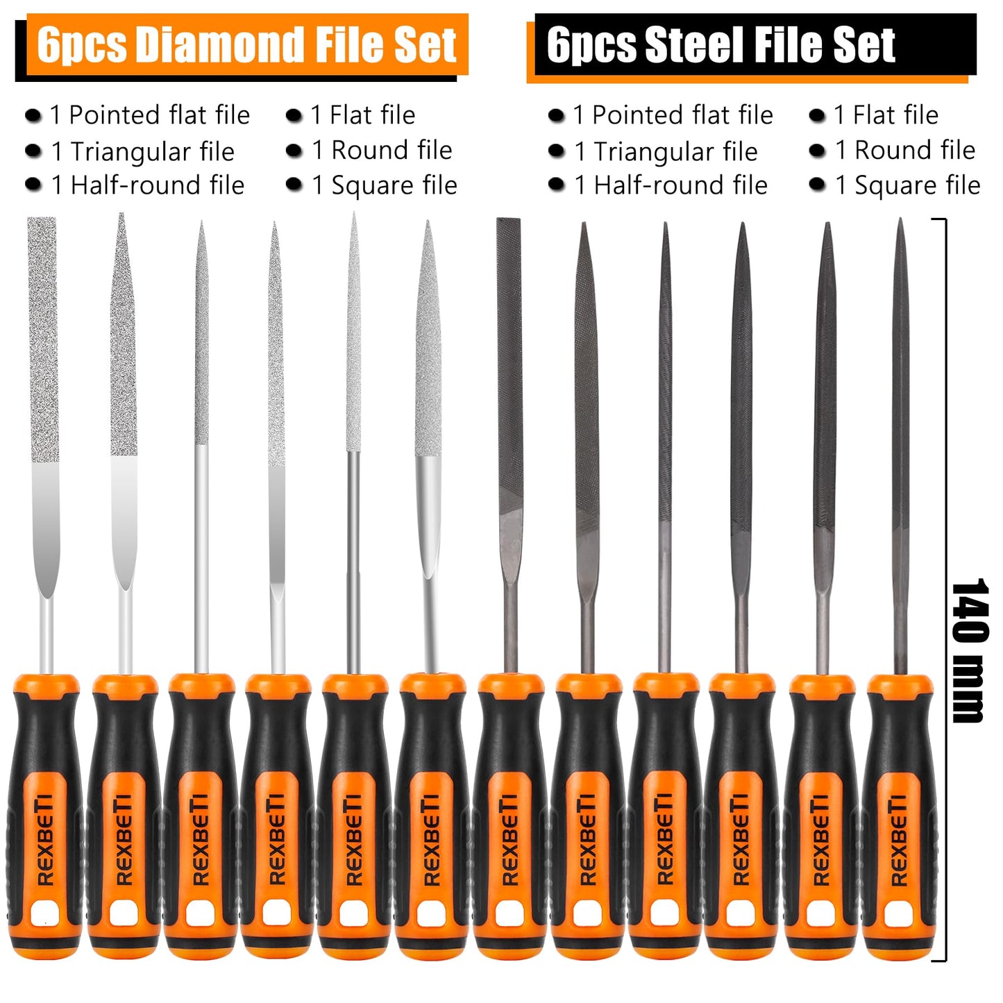 REXBETI Metal File Set, Premium Grade T12 Drop Forged Alloy Steel