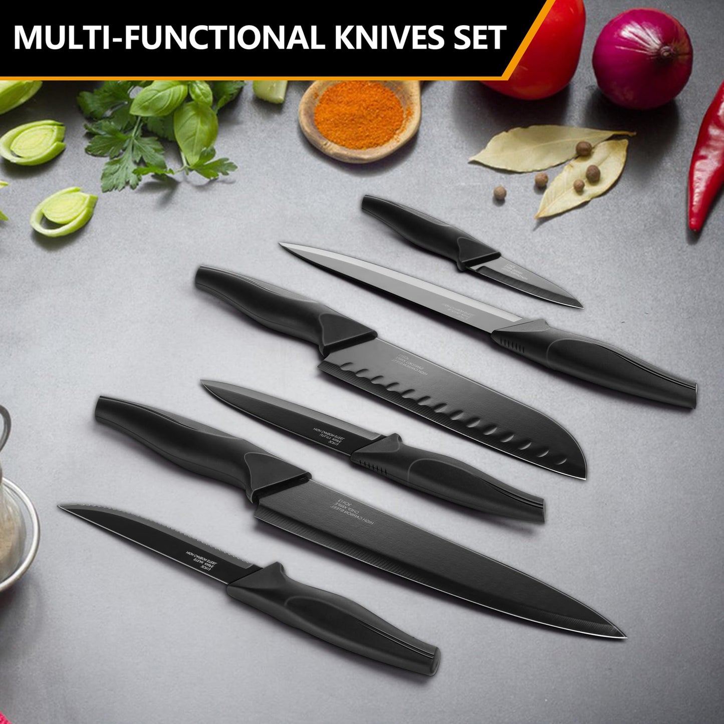 E-far 15-Piece Black/Khaki/White/Pink/Walnut Kitchen Knife Block Set