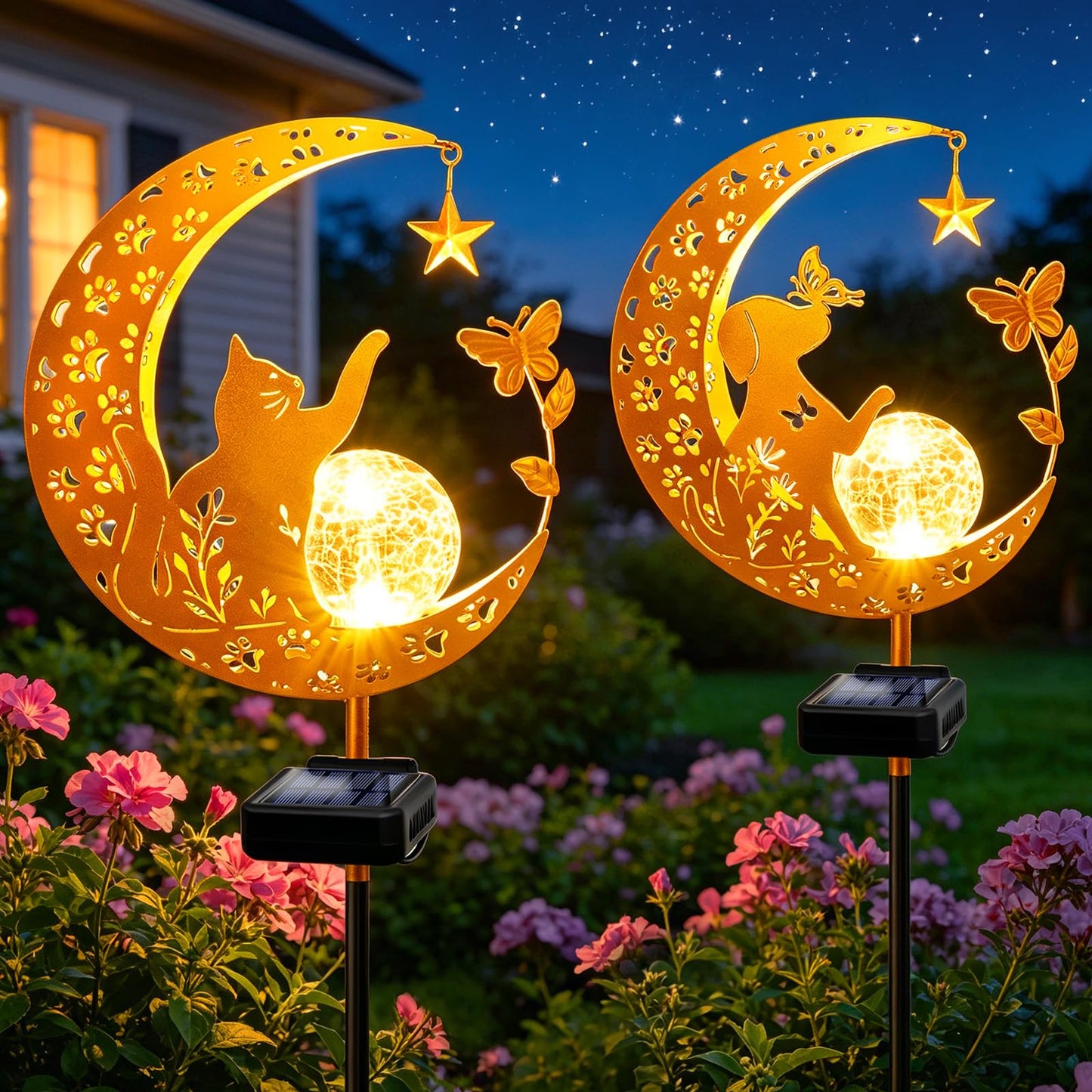 ZNYCYE Solar Lights Outdoor Decorative Moon Solar Stake Lights Pathway Lights Gardening Gifts for Mom Grandma Friends, Fairy Garden Decor Waterproof for Walkway, Yard, Lawn, Patio