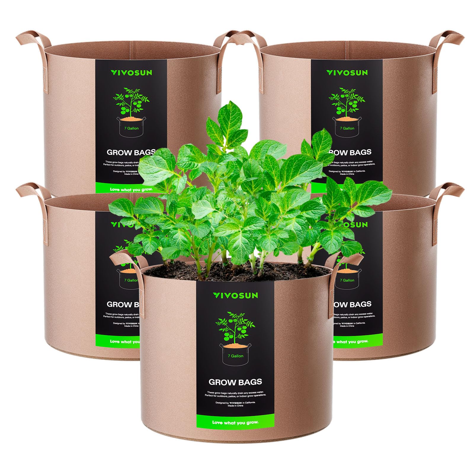 VIVOSUN 5-Pack Grow Bags Heavy Duty Thickened Nonwoven Fabric Pots with Handles