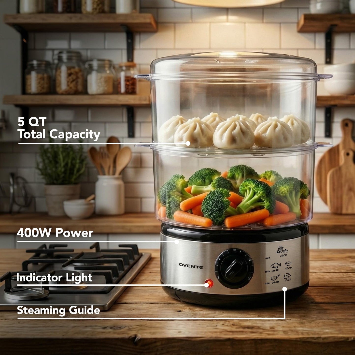 OVENTE 2-Tier Electric Food Steamer,