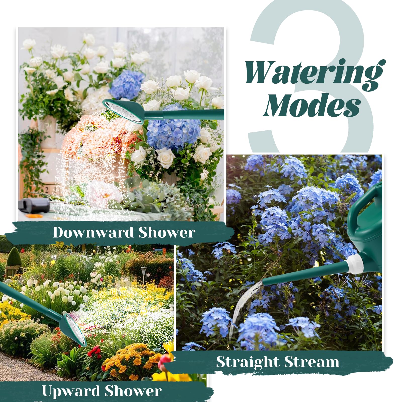 Watering Can, Garden Watering Can Outdoor, Plant Water Can with Removable Long Spout and Stainless Steel Sprinkler Head, Large Plastic Outdoor Watering Cans for Gardening Flower Plants