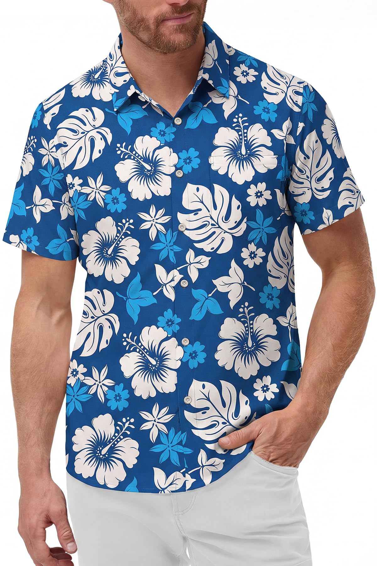 KYKU Mens Hawaiian Shirts Short Sleeve Button Down Summer Vacation Beach Shirts, Pleated Back, with Pocket